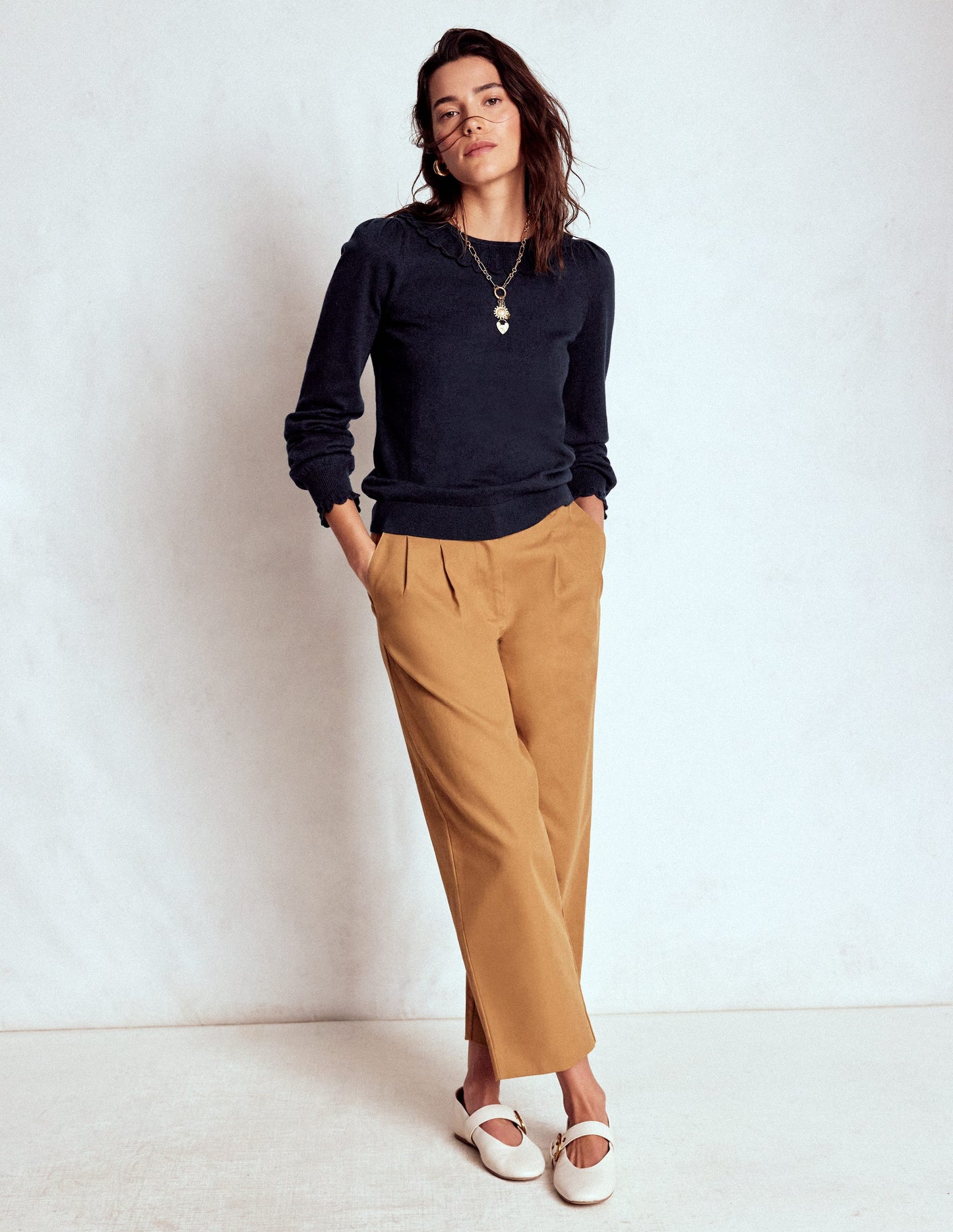 Pull en coton à volants Melina-Bleu marine