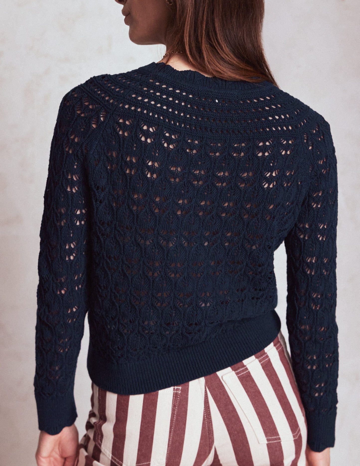 Pullover mit Häkel-Muster-Mix-Marineblau
