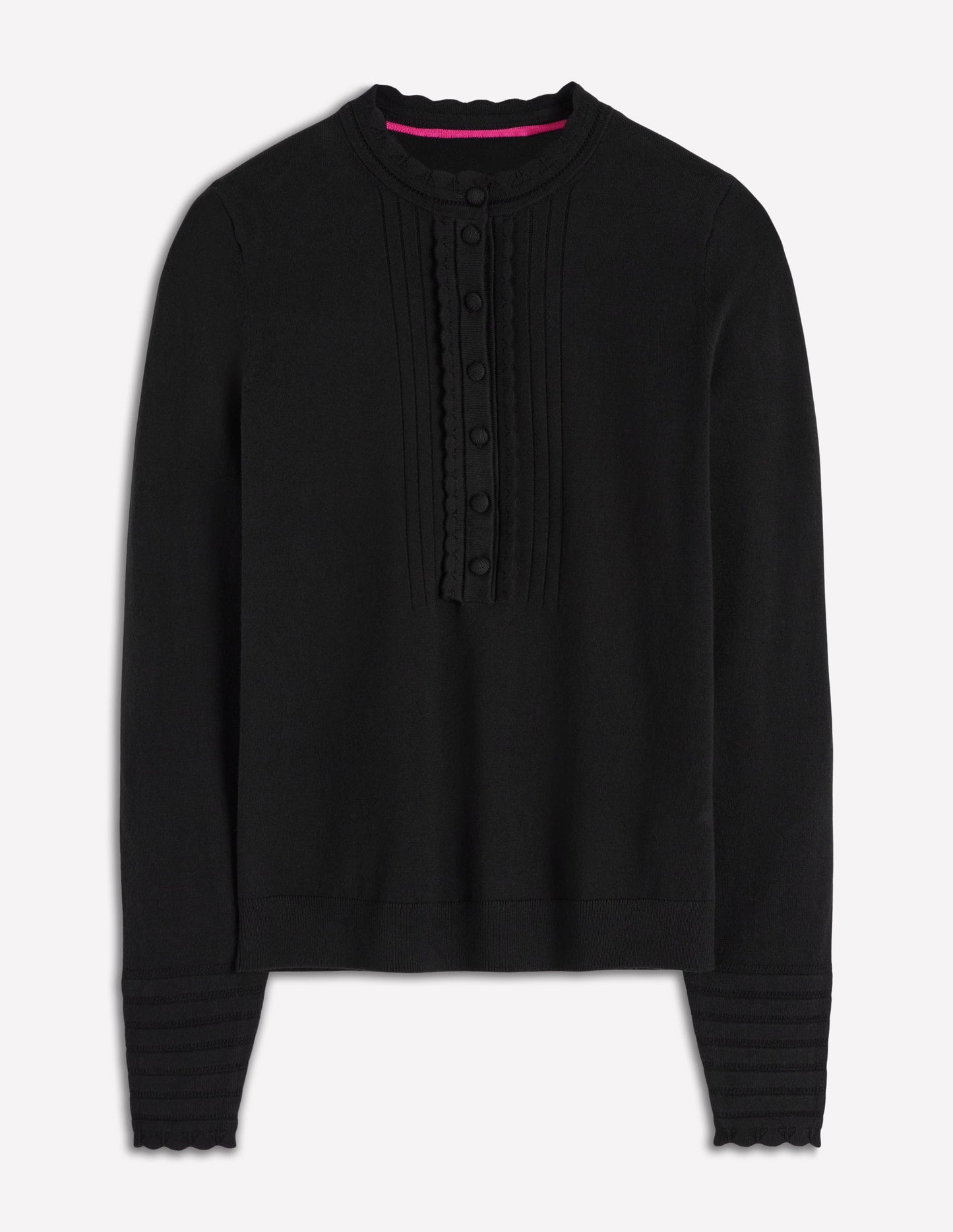 Angela Baumwollpullover mit Muschelsaum-Schwarz