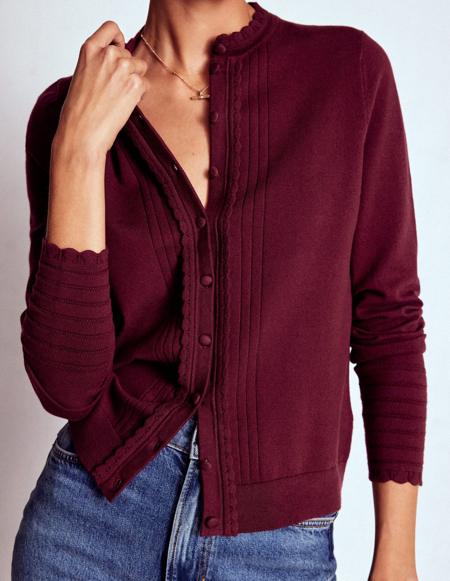 Gilet festonné en coton Angela-Glycine profond
