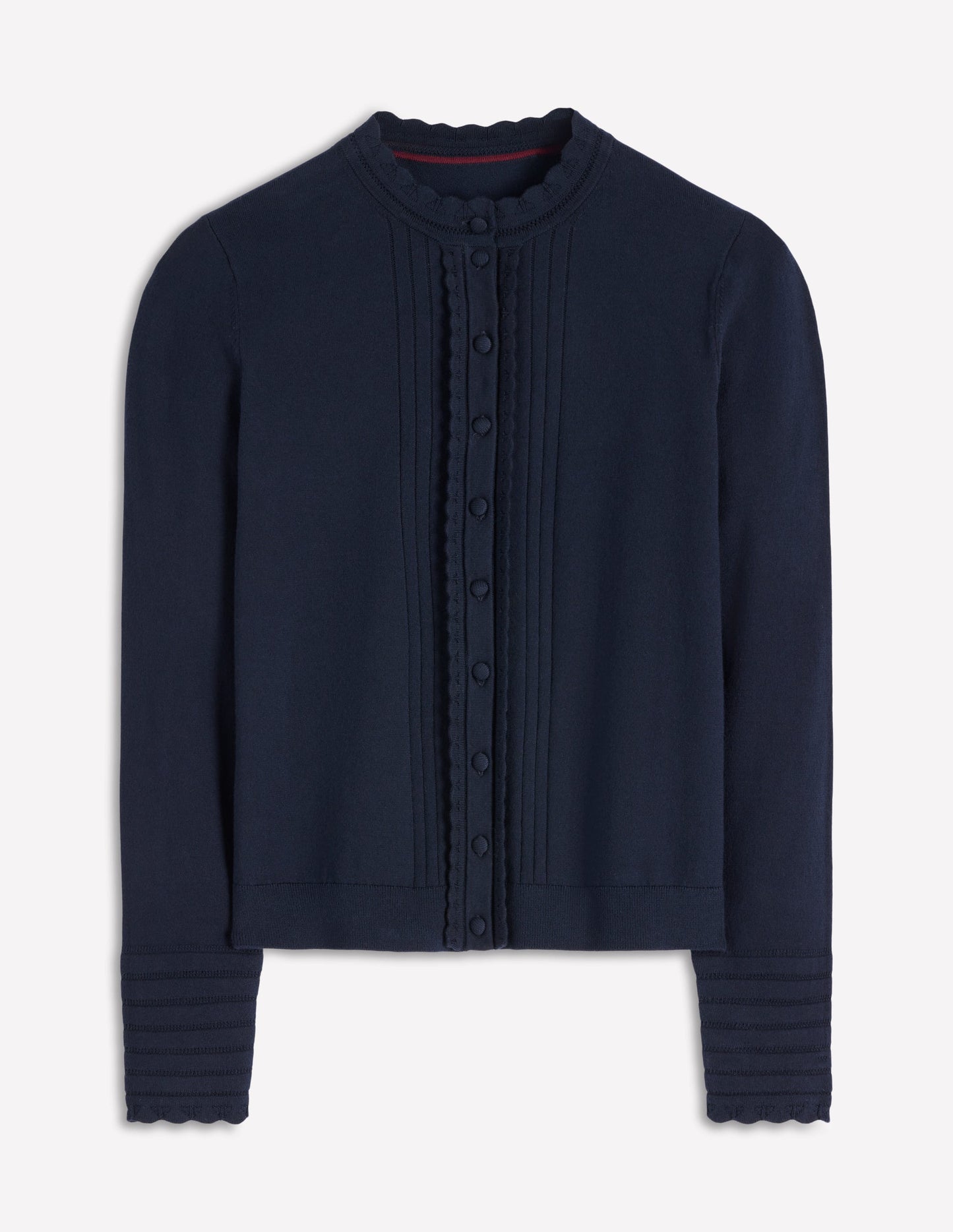 Angela Baumwollstrickjacke mit Muschelsaum-Marineblau