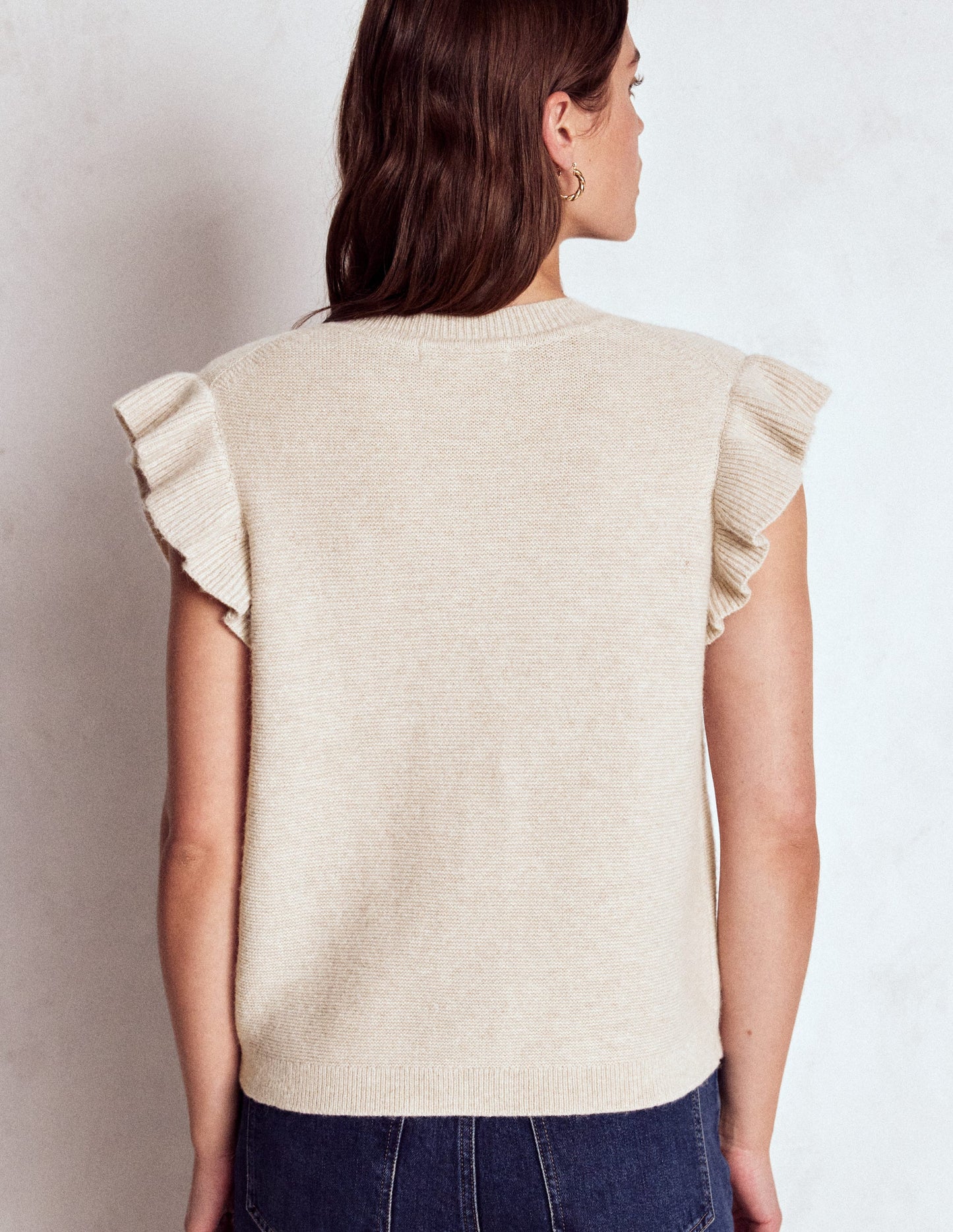 Wollweste mit Rüschendetail-Beige Meliert