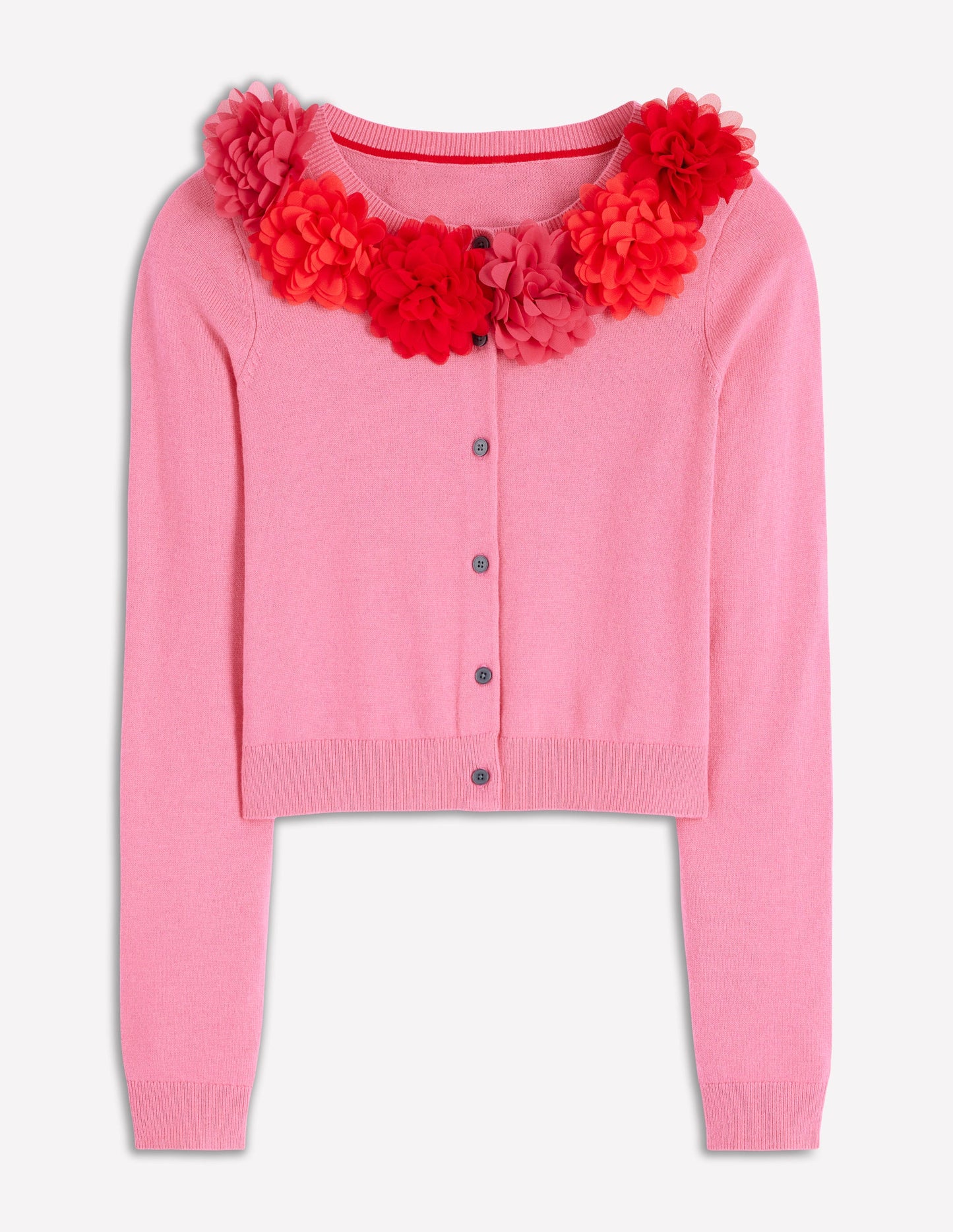 Verkürzte Strickjacke mit Rundhalsausschnitt-Rosa Schleife