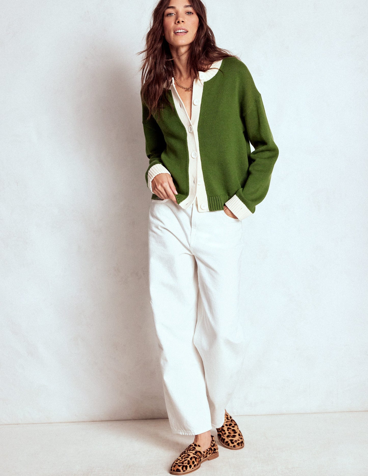 Jemma Breite Baumwollstrickjacke-Promenadengrün