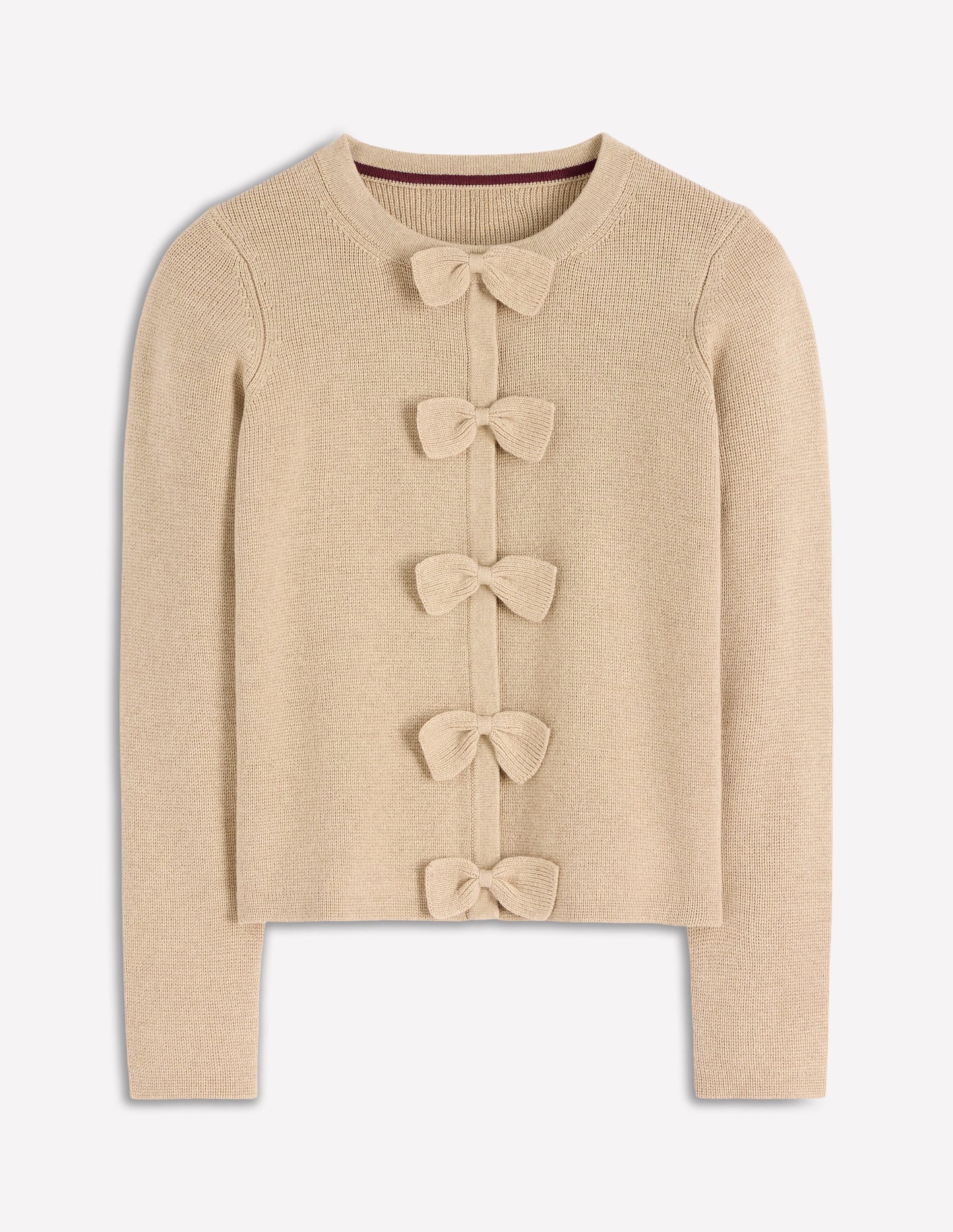 Strickjacke mit Schleife-Graubraun Meliert