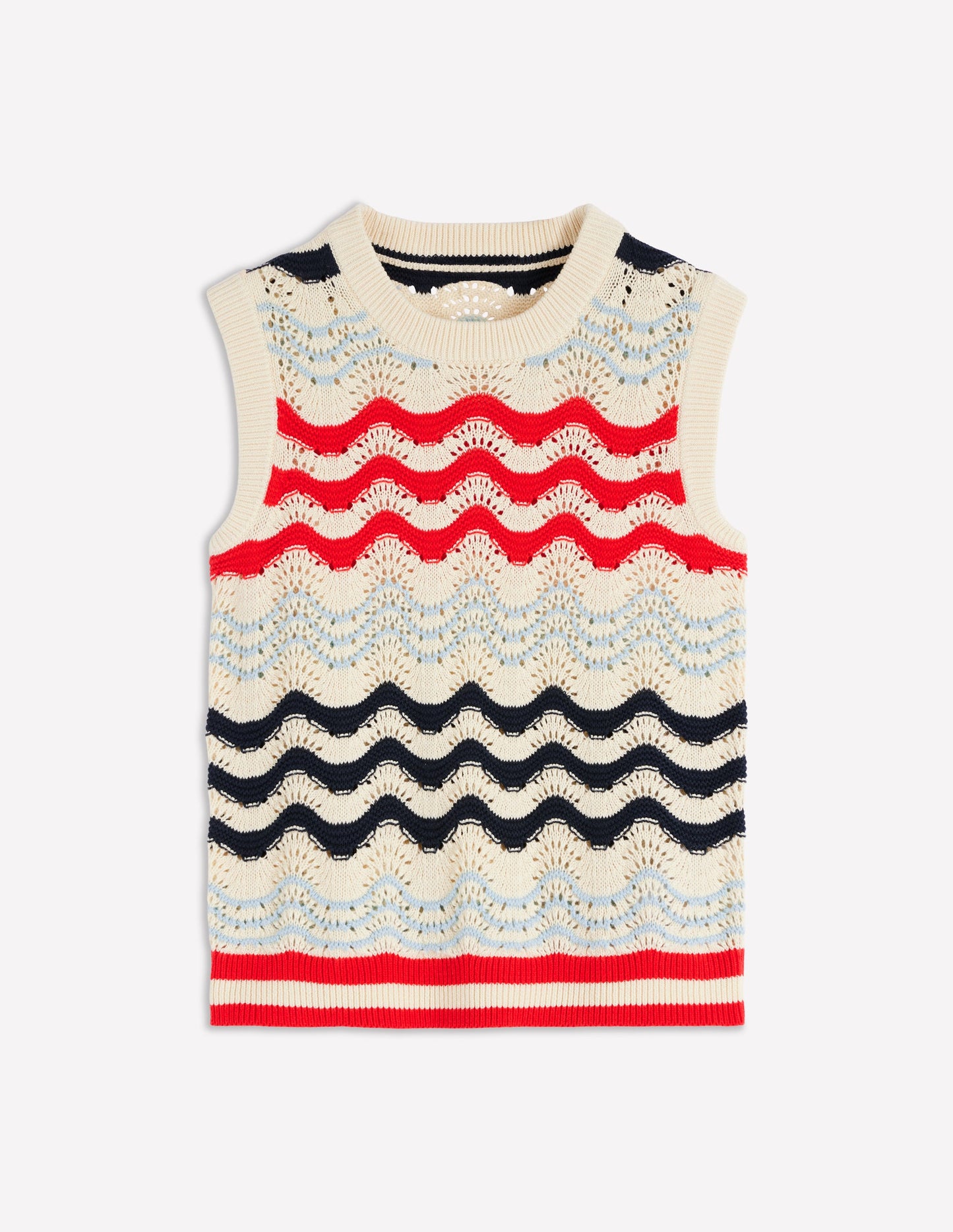 Baumwollpullunder mit Wellendesign-Marineblau/Rot Texturierte Welle