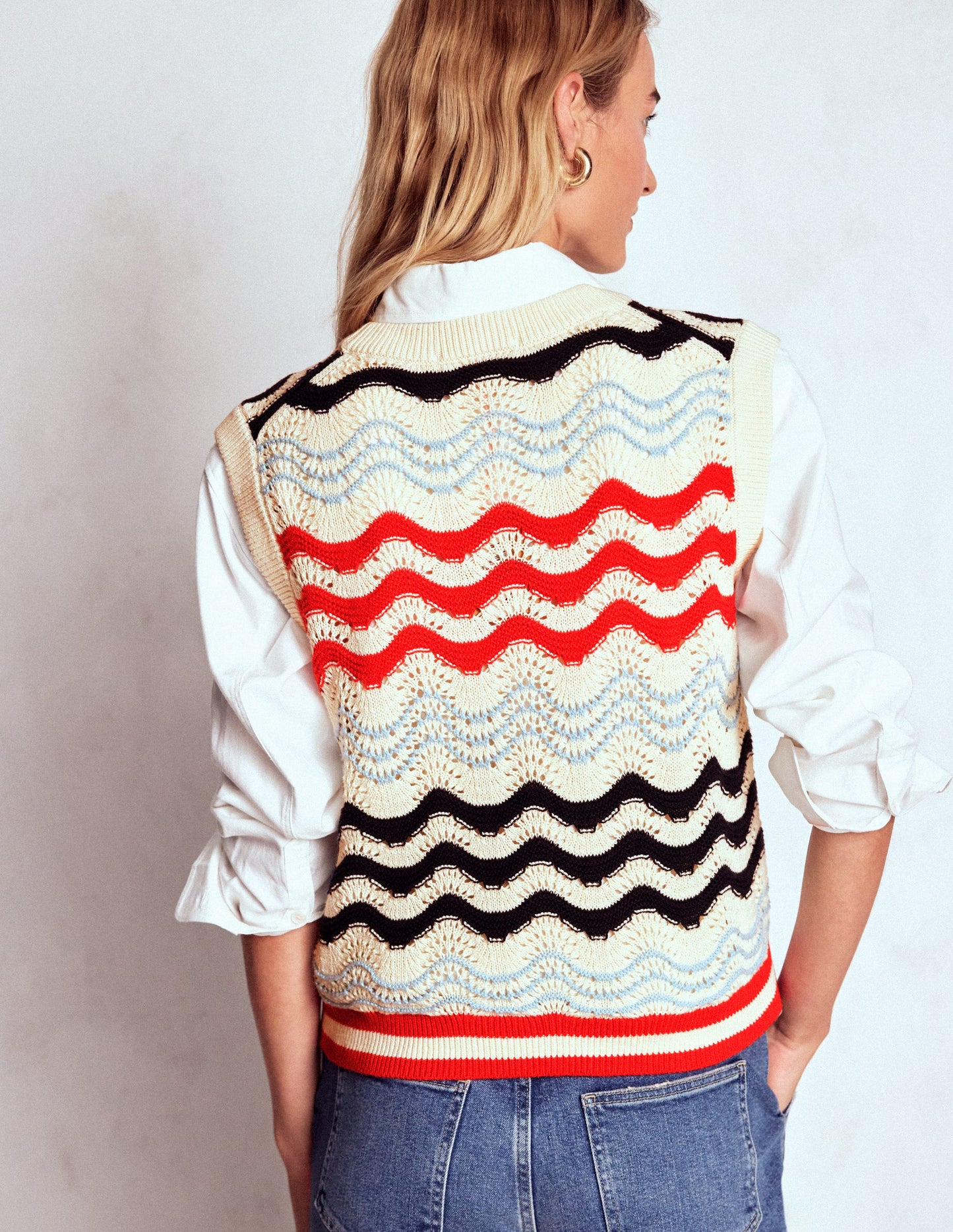 Baumwollpullunder mit Wellendesign-Marineblau/Rot Texturierte Welle