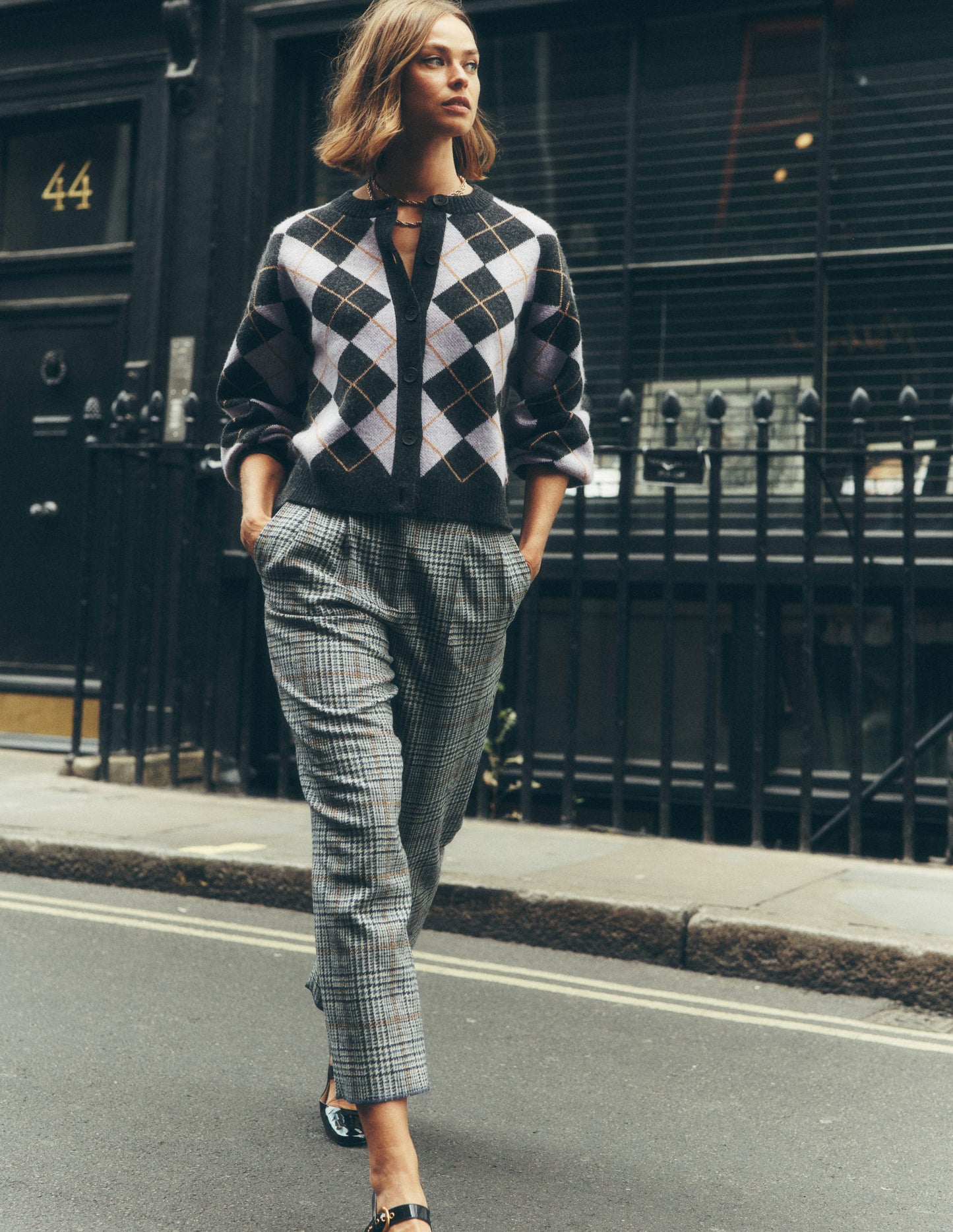 Abi Jacquard-Strickjacke-Flieder, Anthrazit Meliert, Argyle