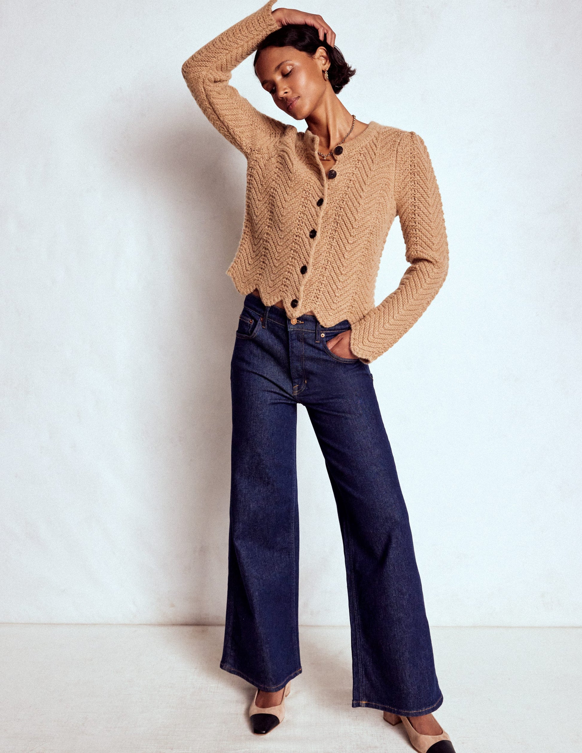 Grobstrickjacke mit Chevronmuster-Kamelbraun-4