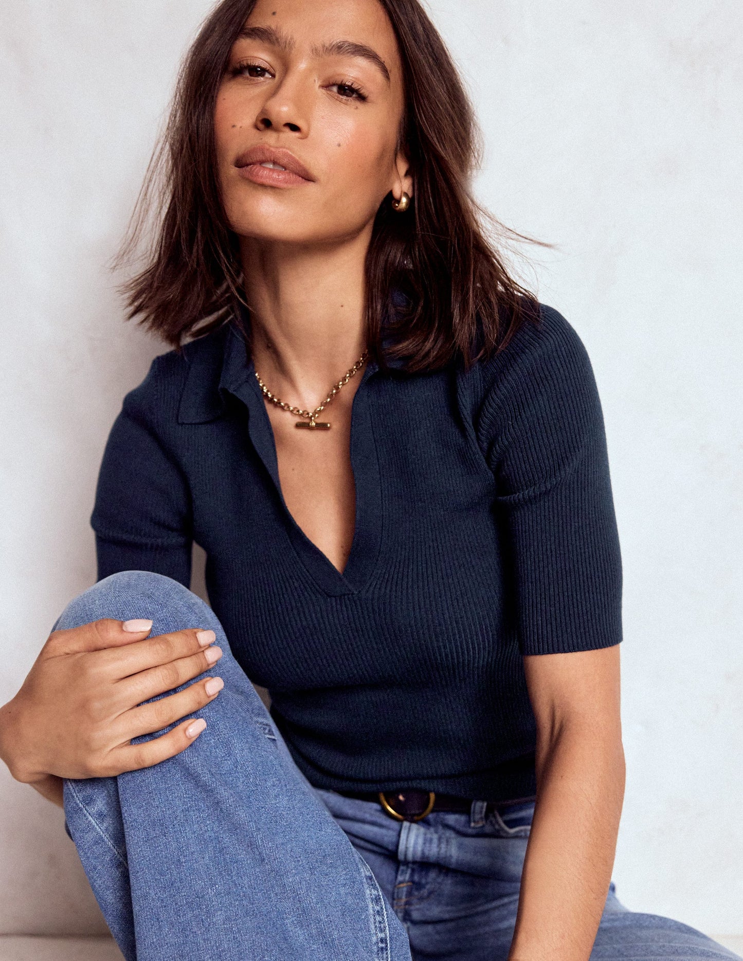 Henley-Shirt aus Rippstrick-Marineblau