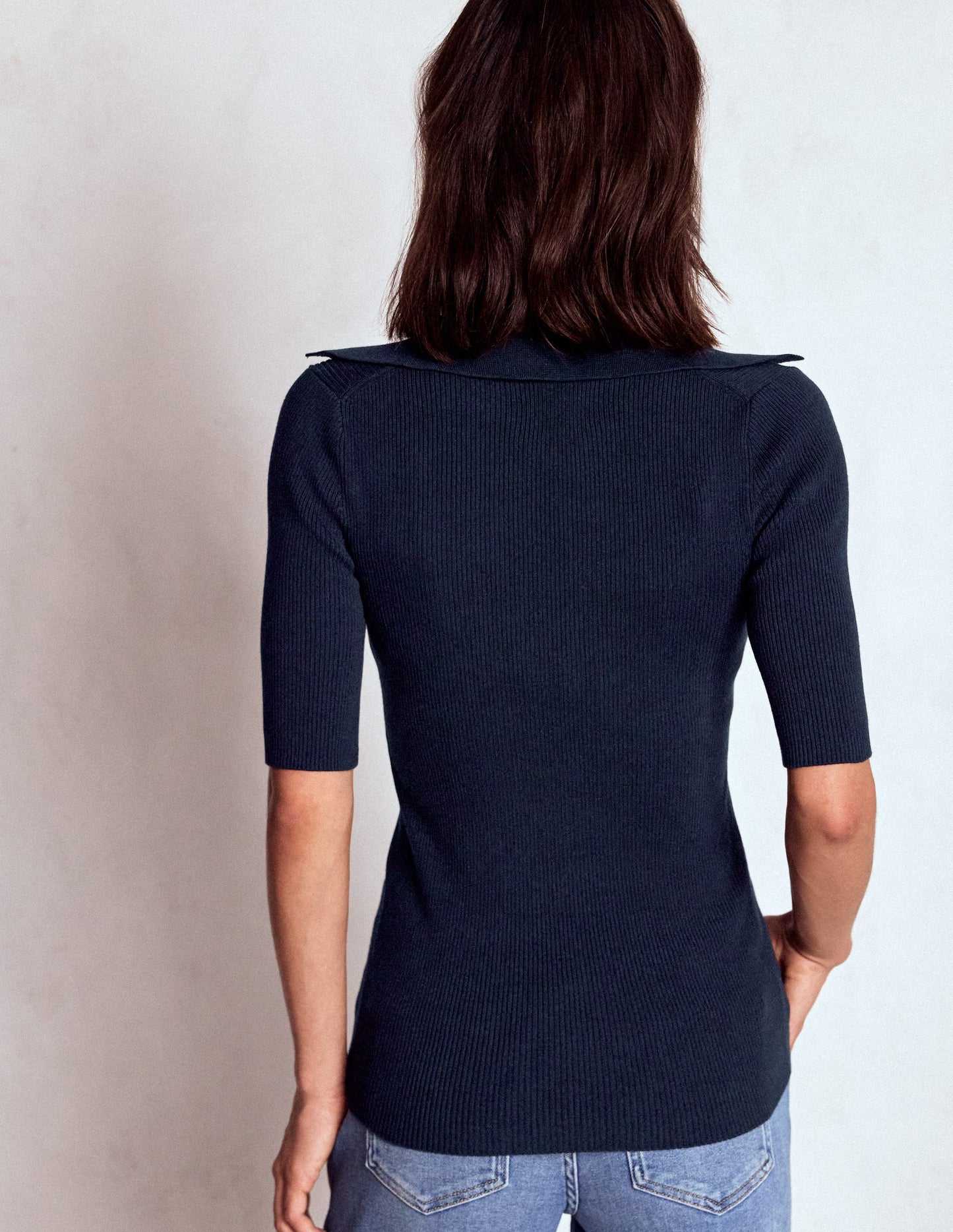Henley-Shirt aus Rippstrick-Marineblau