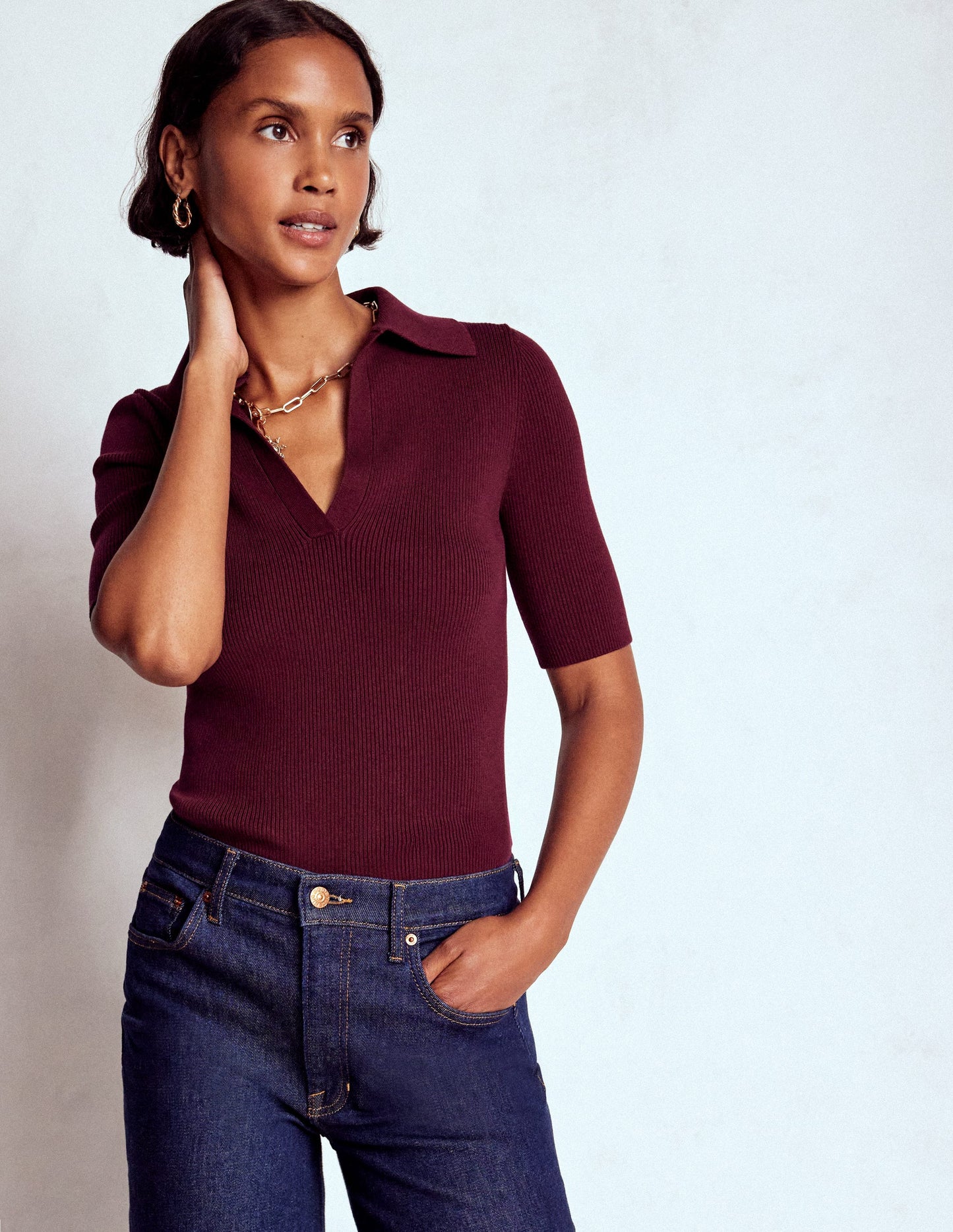 Henley-Shirt aus Rippstrick-Dunkelviolett