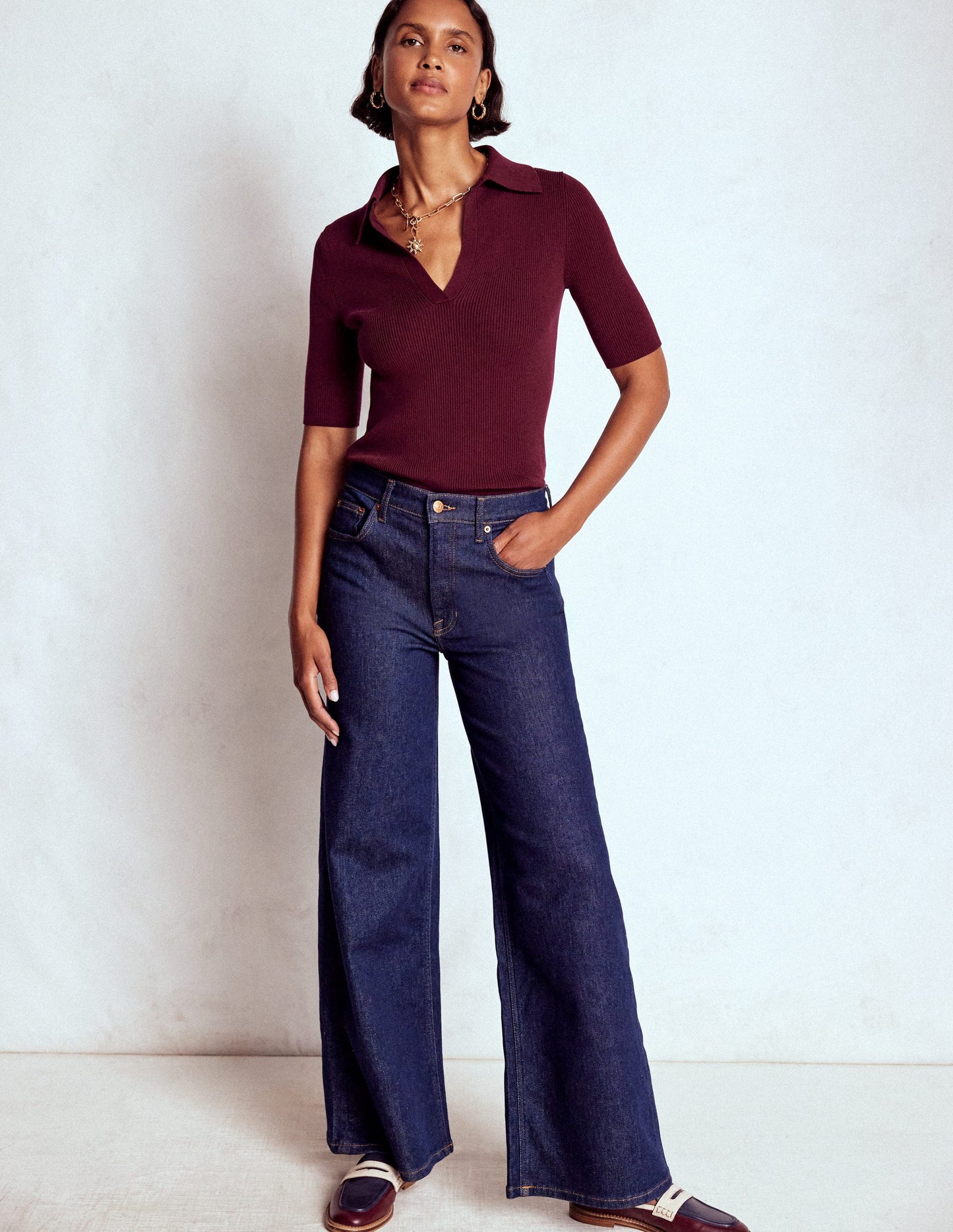 Henley-Shirt aus Rippstrick-Dunkelviolett