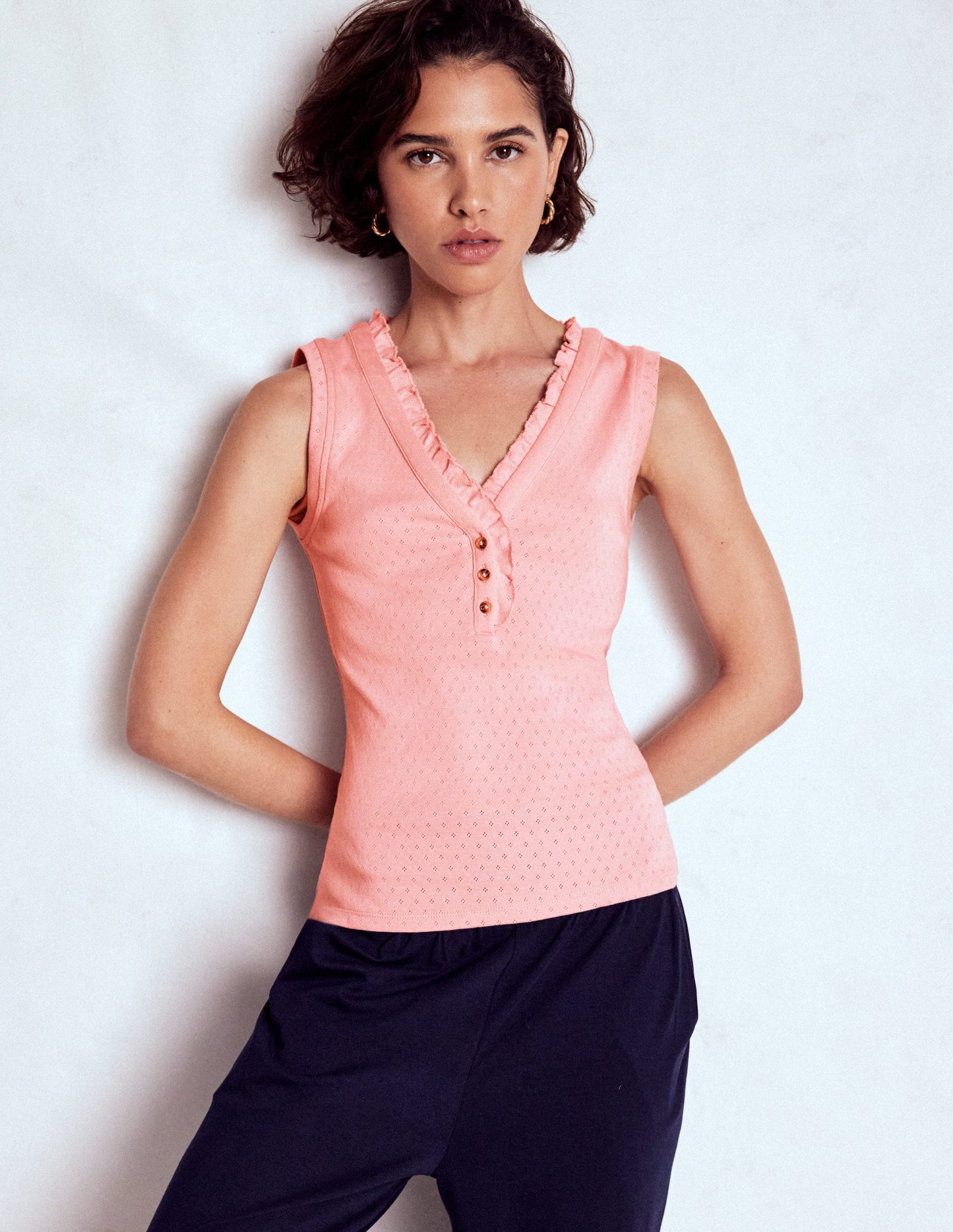 Jersey Henley-Schlafanzugoberteil-Hellrosa Meliert