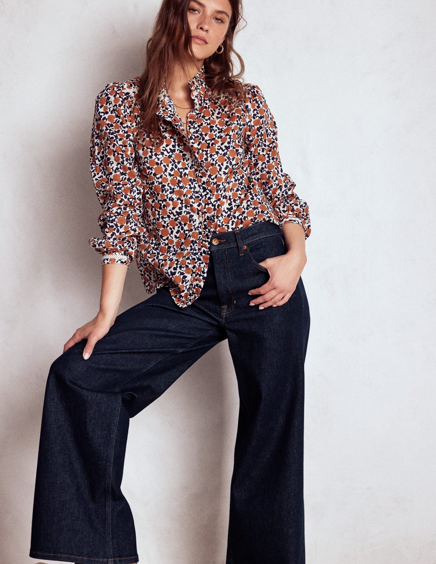 Jean large taille haute-Indigo Délavé