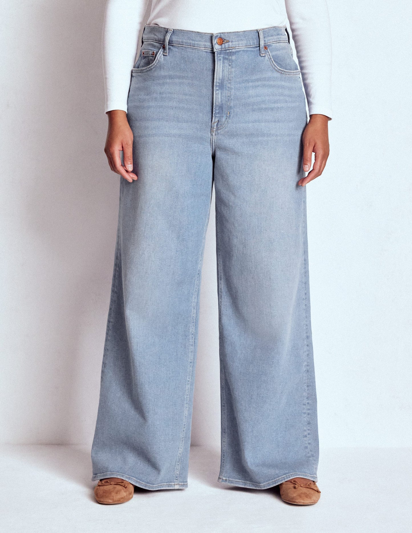 Hoch geschnittene Jeans mit weitem Bein-Ausgeblichene Optik