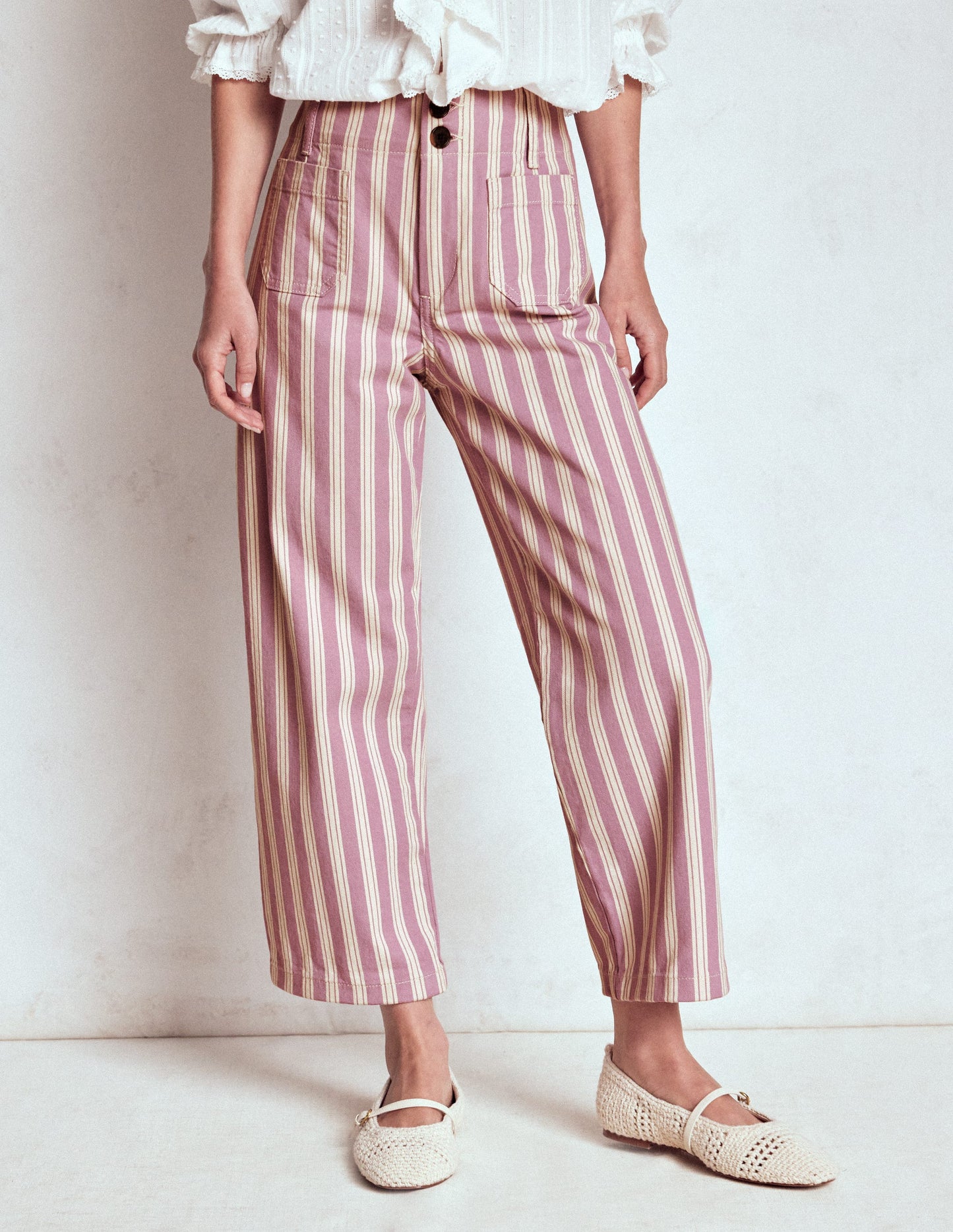 Primrose Hose mit aufgesetzten Taschen-Flieder Tram-Streifen