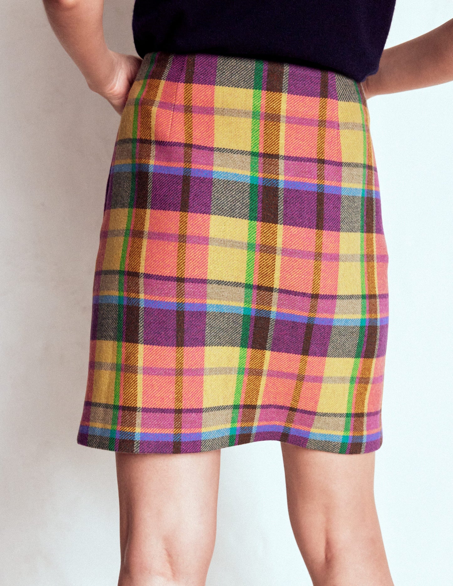 Jupe Gia en laine-Carreaux jaune, rose et vert