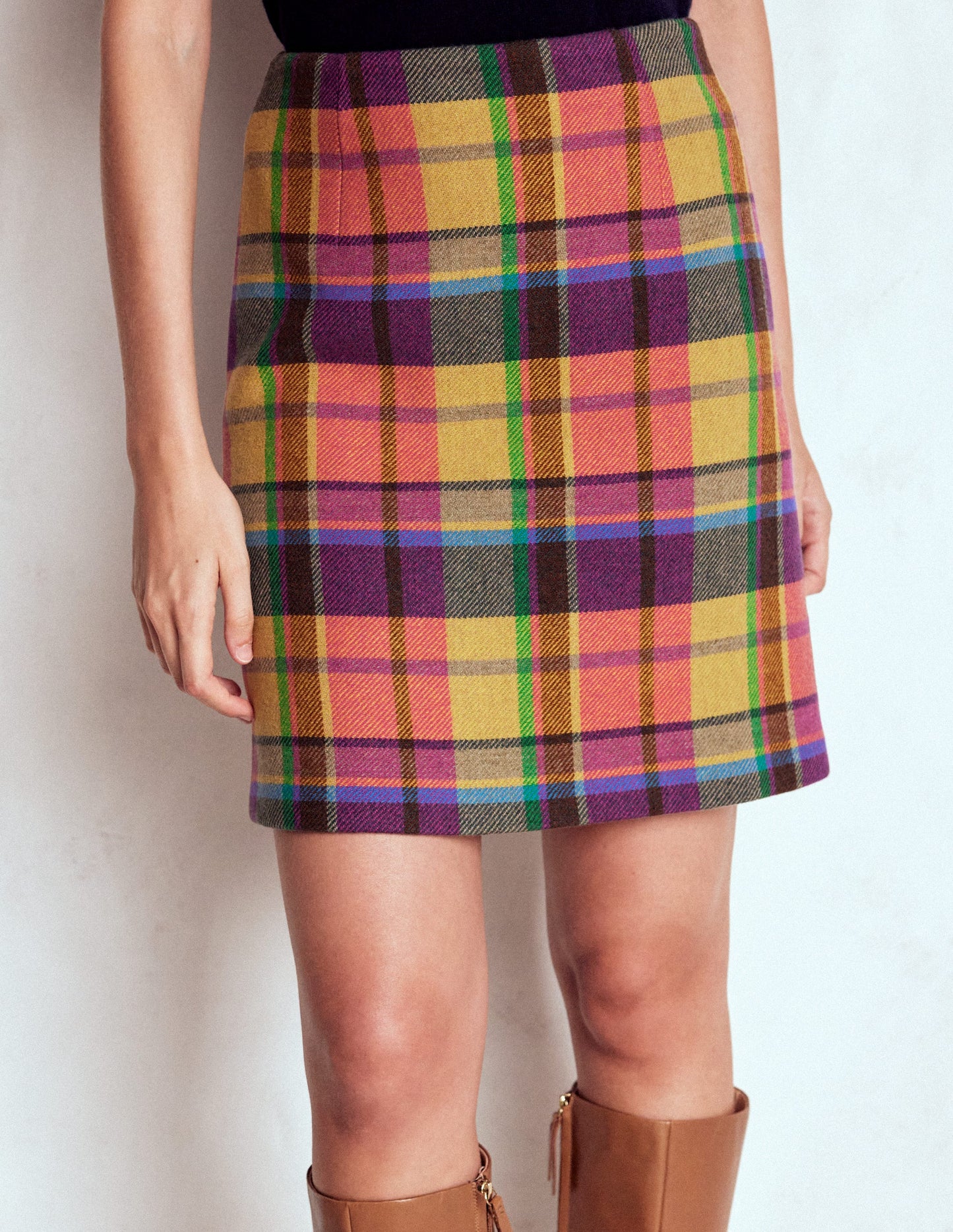 Jupe Gia en laine-Carreaux jaune, rose et vert