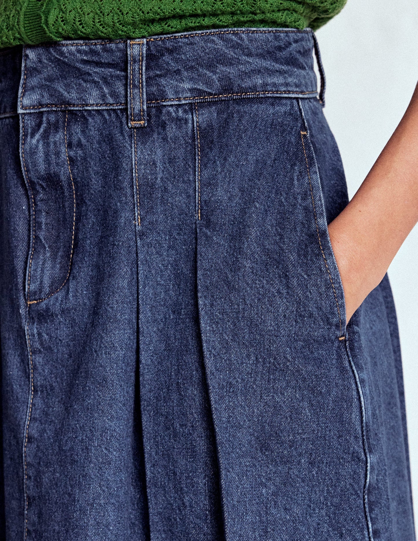 Plissierter Jeansrock-MITTLERE WASCHUNG