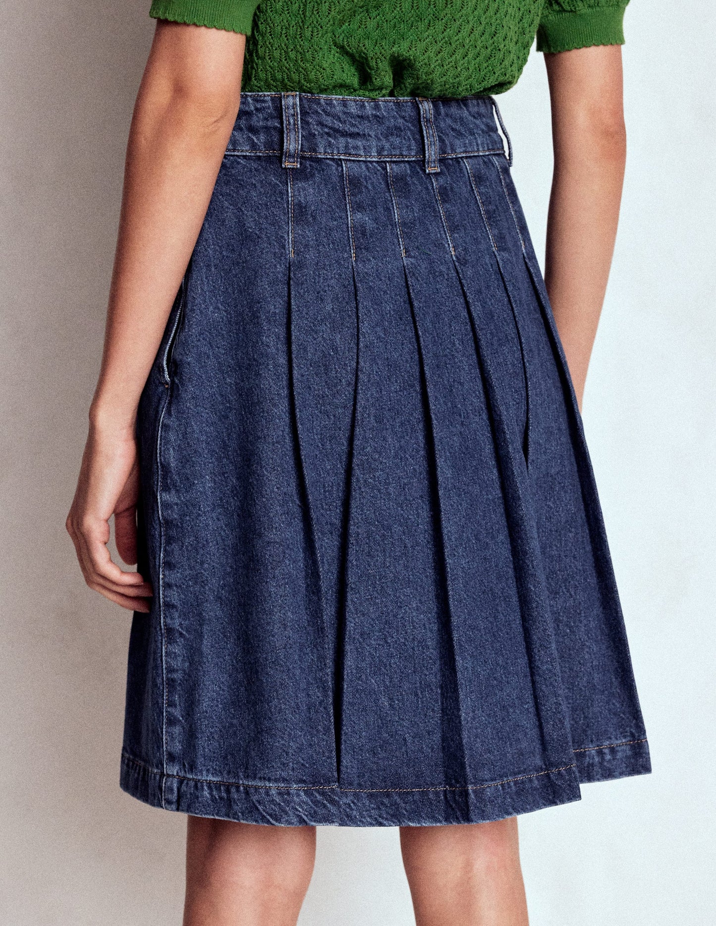 Plissierter Jeansrock-MITTLERE WASCHUNG