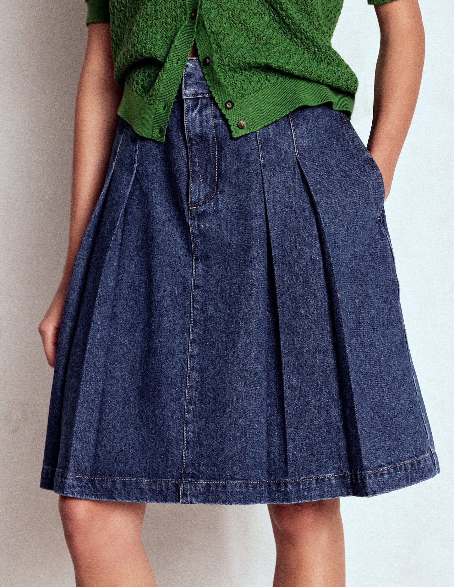 Plissierter Jeansrock-MITTLERE WASCHUNG