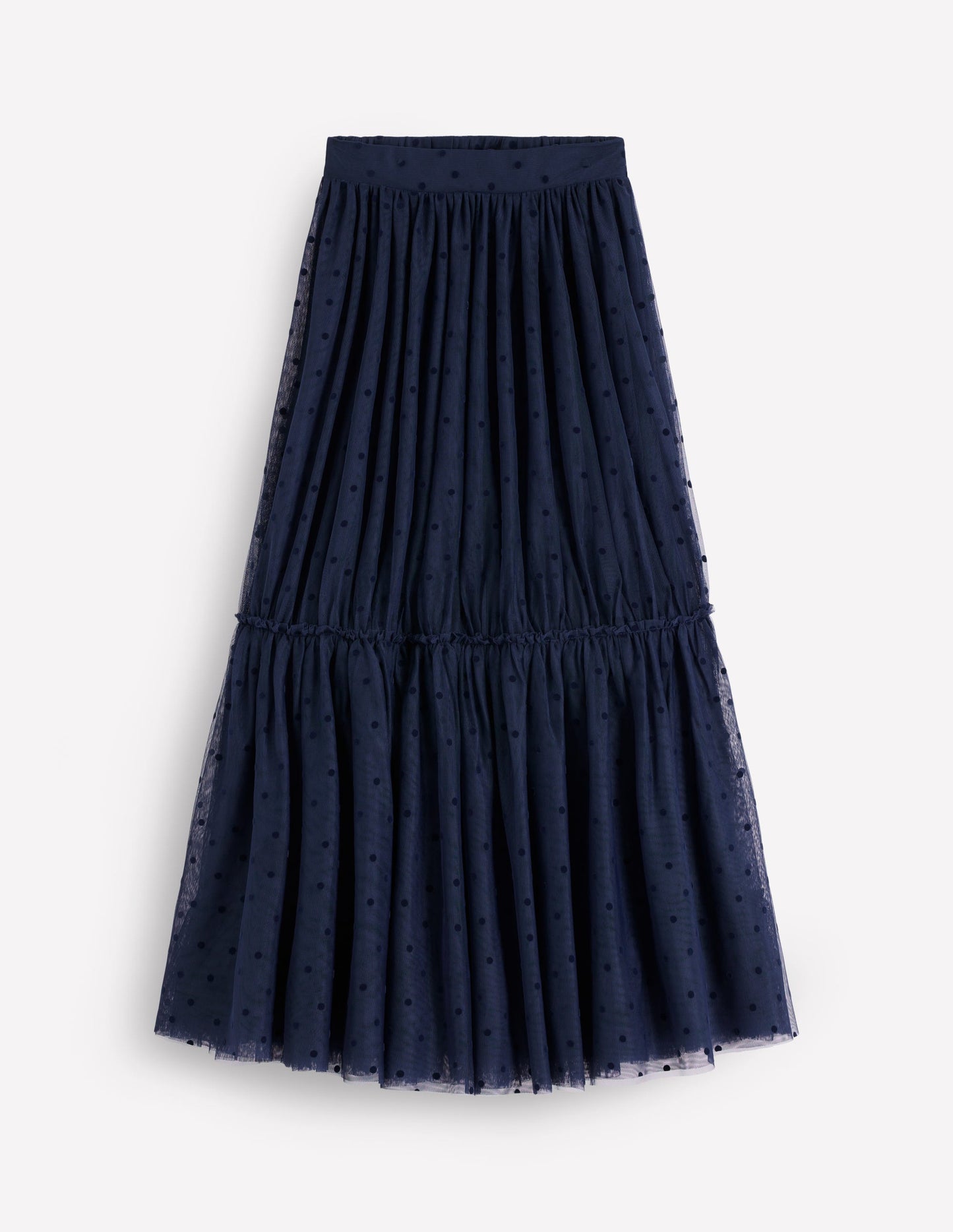 Jupe midi Anna en tulle-Pois floqués bleu marine