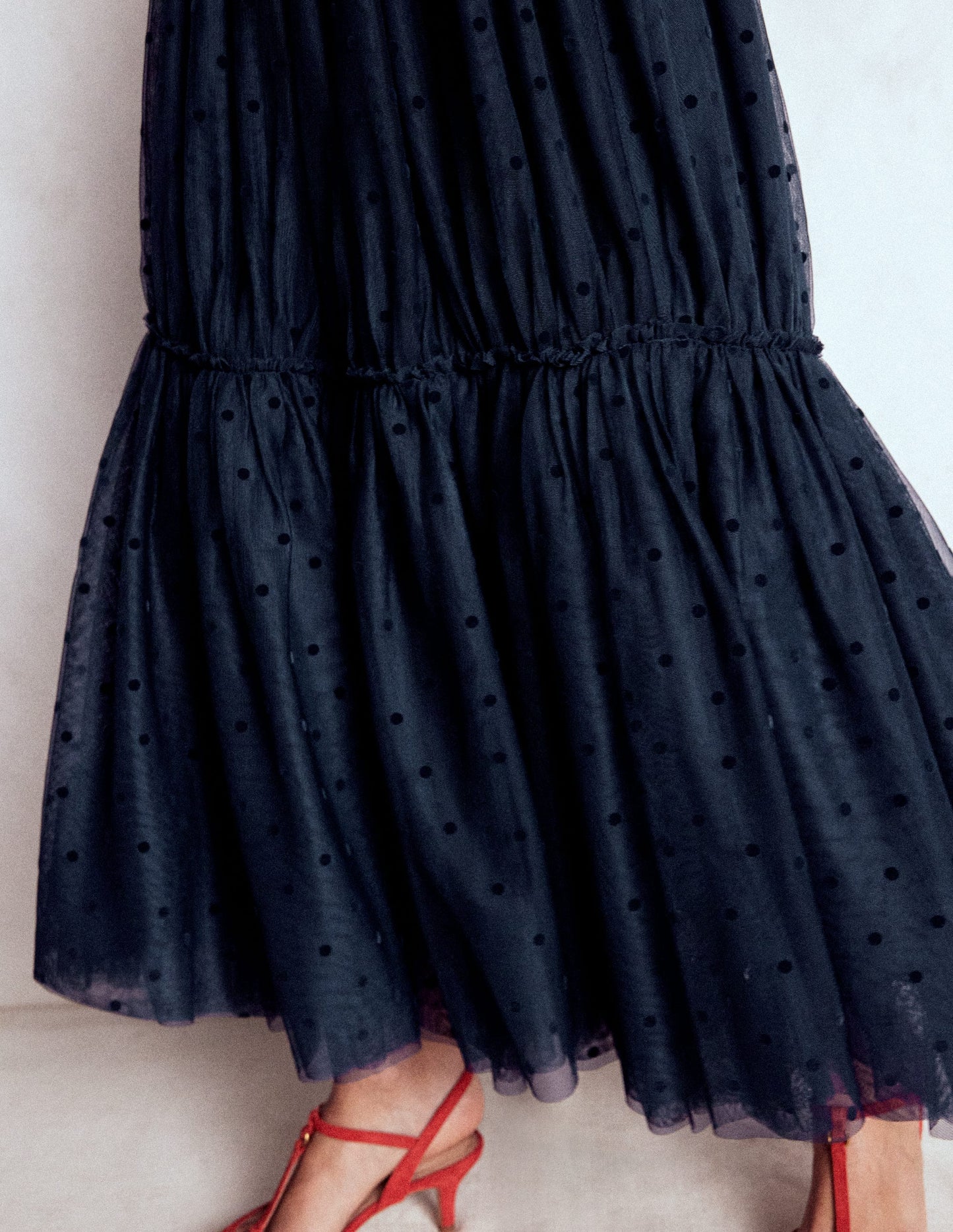 Jupe midi Anna en tulle-Pois floqués bleu marine