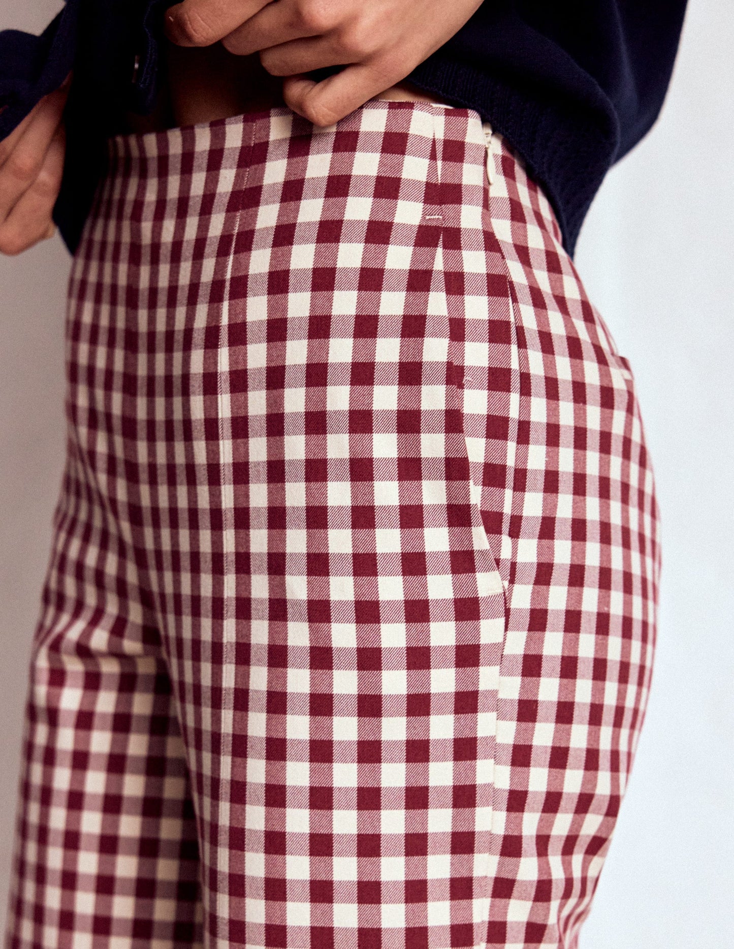 Elegante 7/8-Hose-Portwein Vichykaro