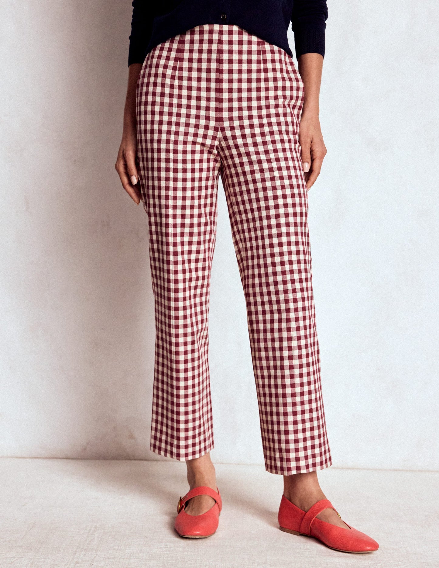 Elegante 7/8-Hose-Portwein Vichykaro