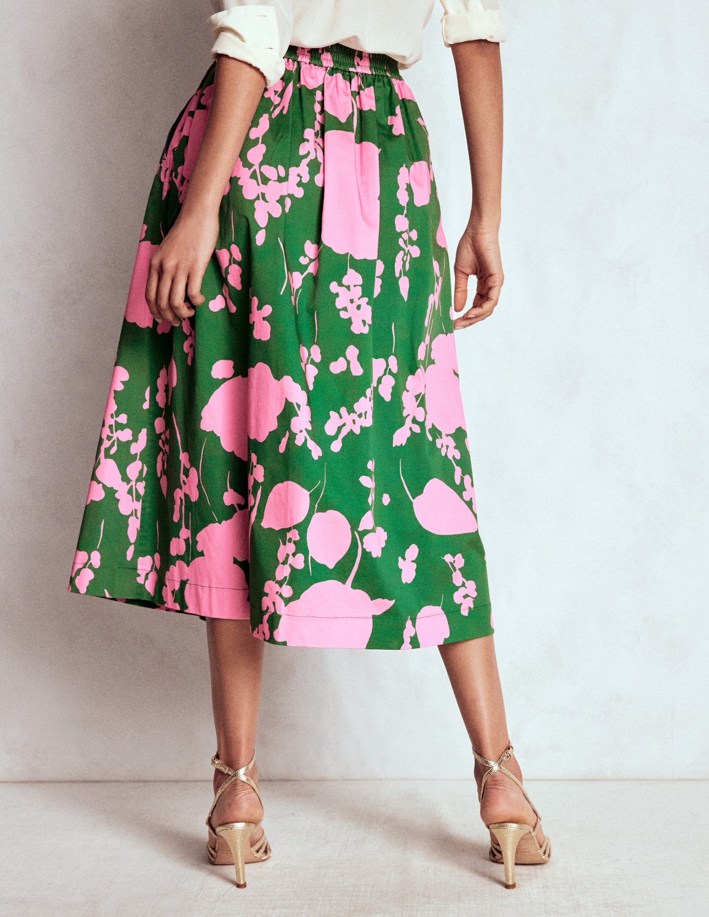 Jupe midi Verity en coton-Amazone, motif Dainty Sprigs