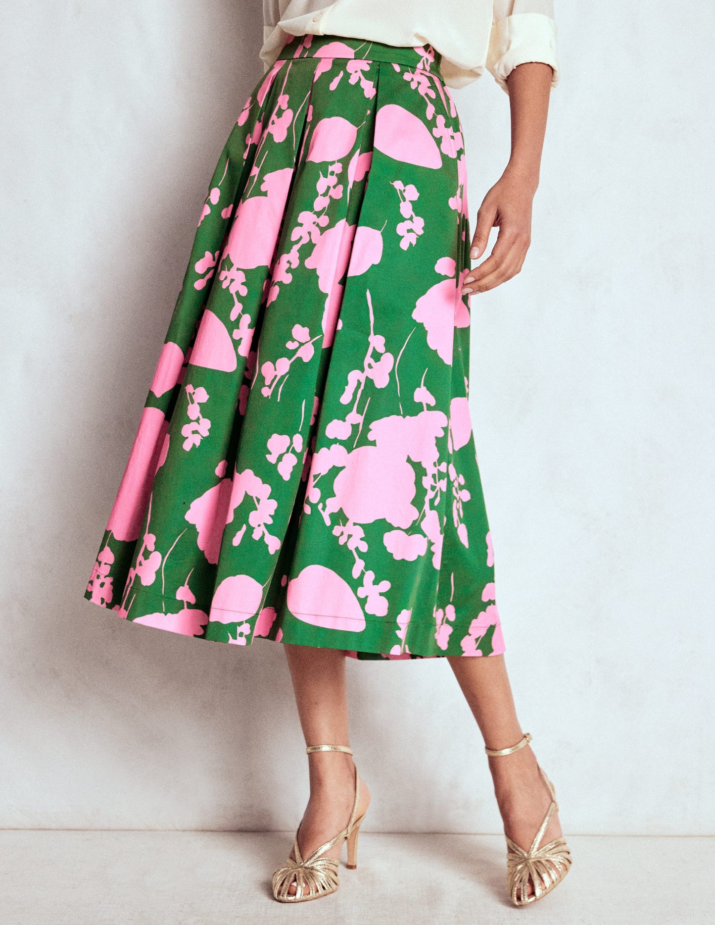 Jupe midi Verity en coton-Amazone, motif Dainty Sprigs