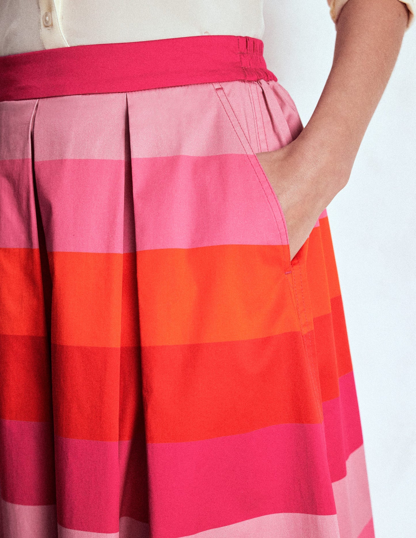 Verity Baumwoll-Midirock-Rosa Bunte Streifen