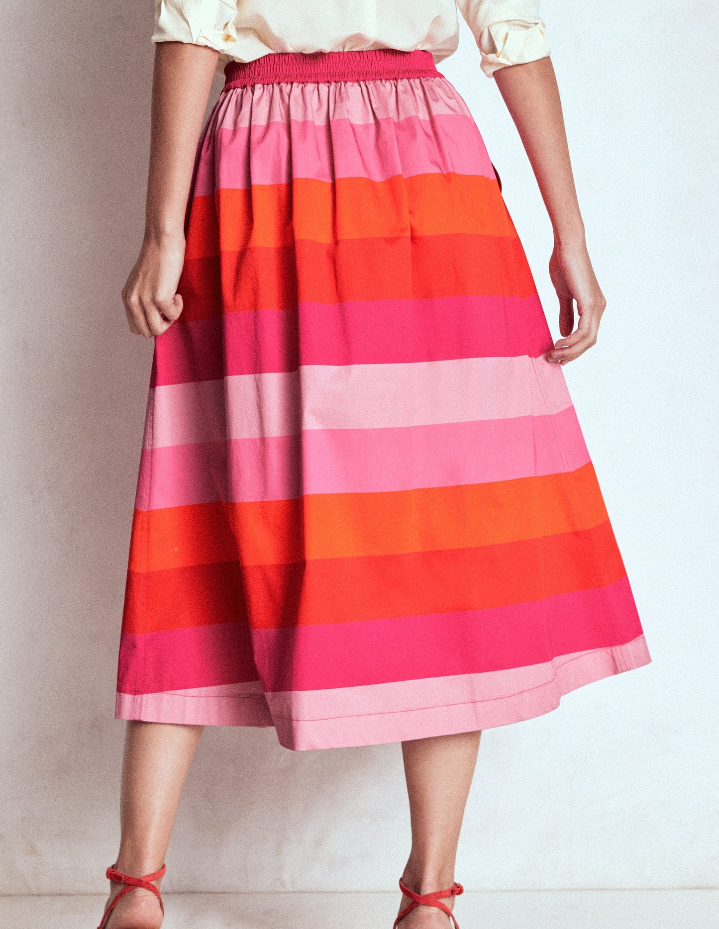 Verity Baumwoll-Midirock-Rosa Bunte Streifen