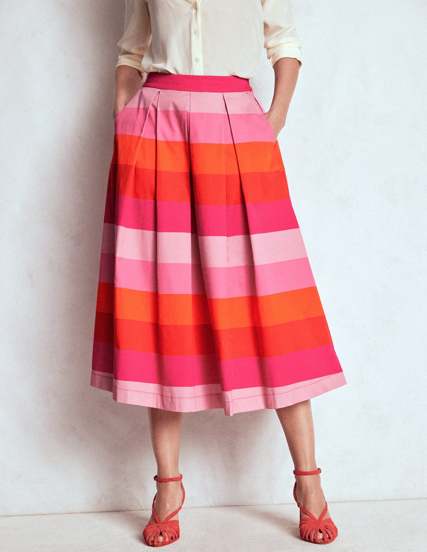 Verity Baumwoll-Midirock-Rosa Bunte Streifen