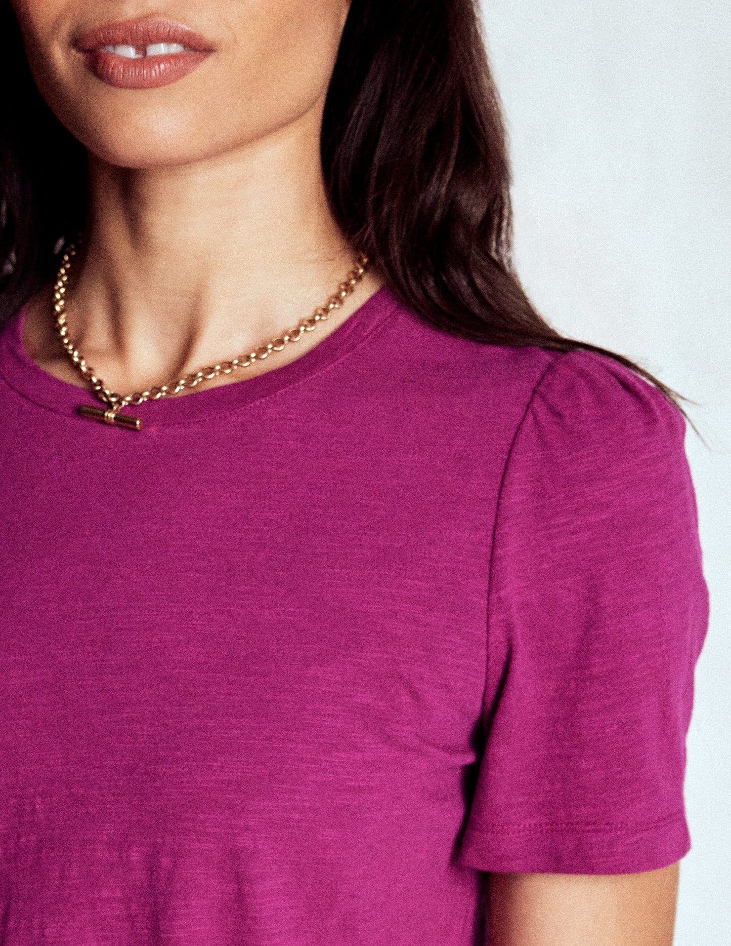 T-Shirt aus Baumwolle mit Puffärmeln-Sattes Magenta