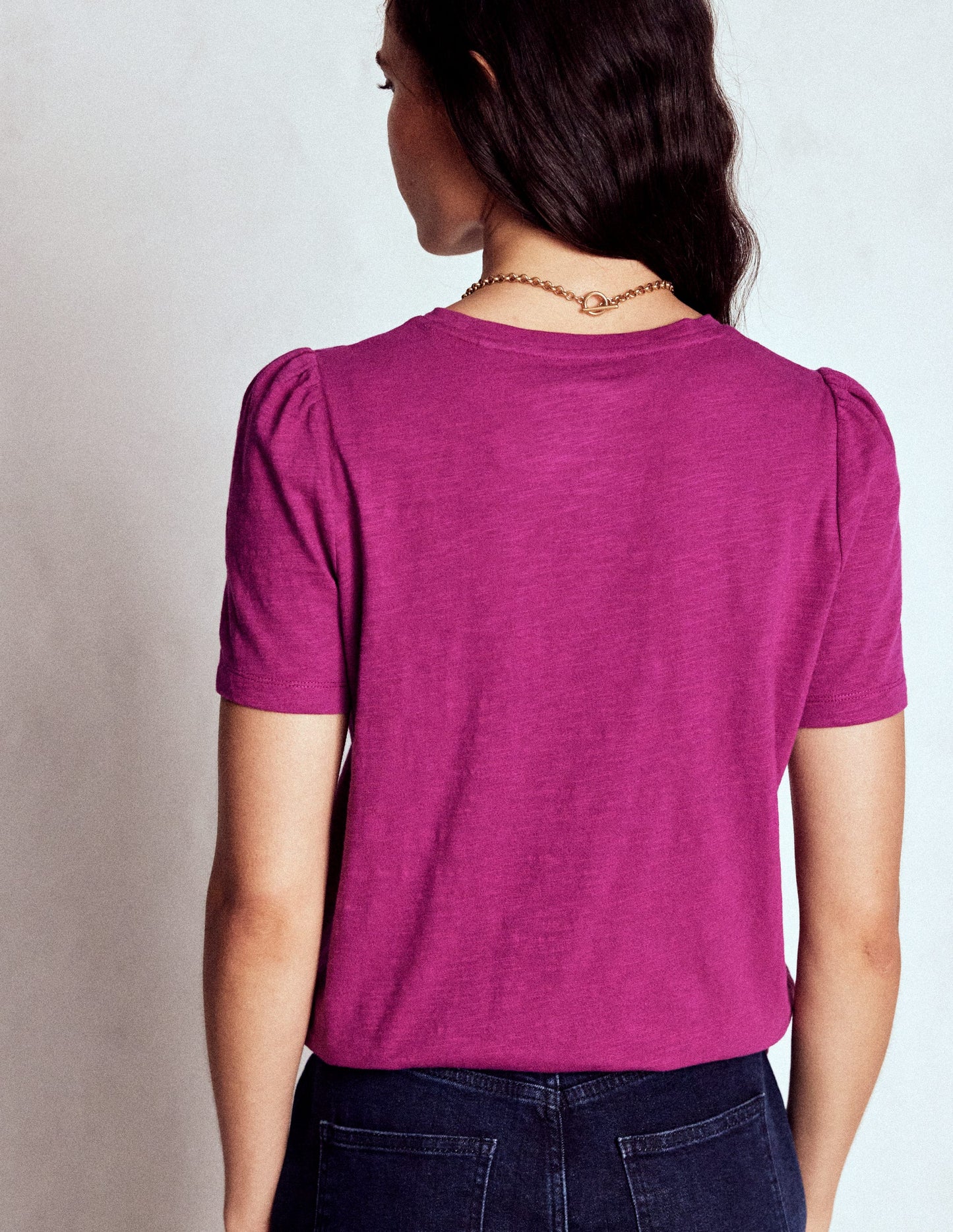 T-Shirt aus Baumwolle mit Puffärmeln-Sattes Magenta