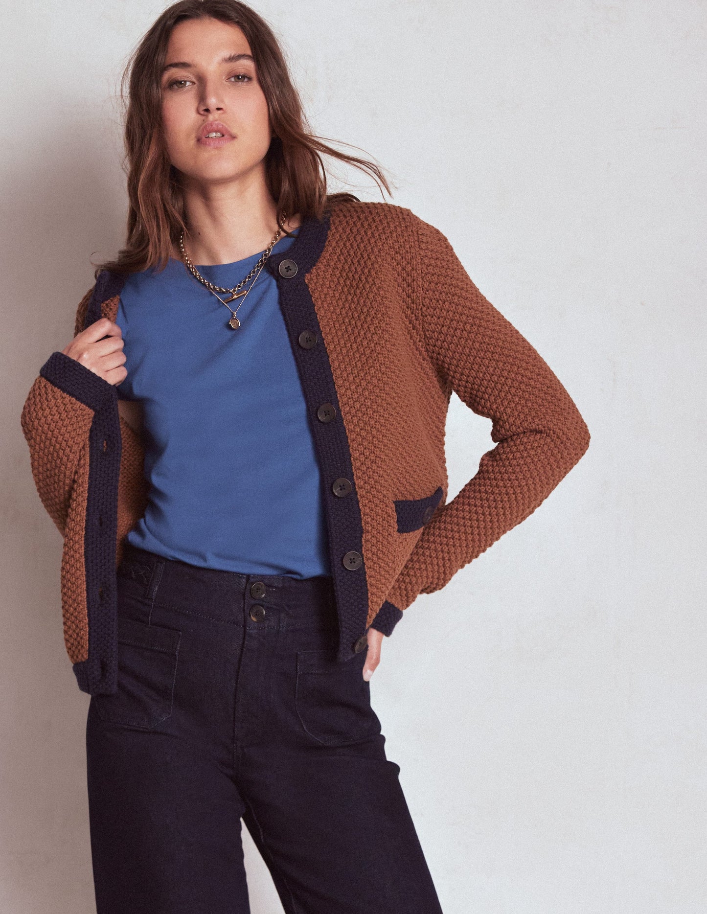 Superweiches T-Shirt mit U-Boot-Ausschnitt-Denim-Blau