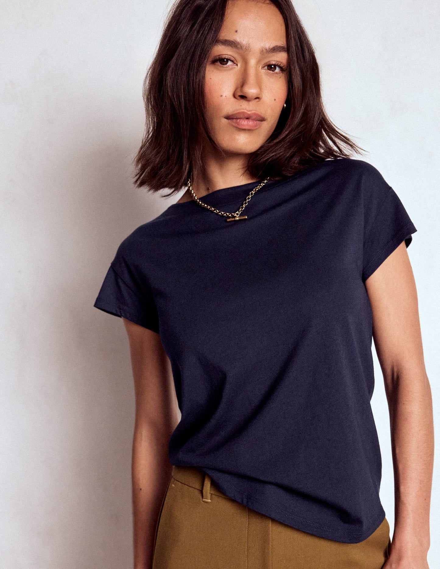Superweiches T-Shirt mit U-Boot-Ausschnitt-Aqua Marine Marl
