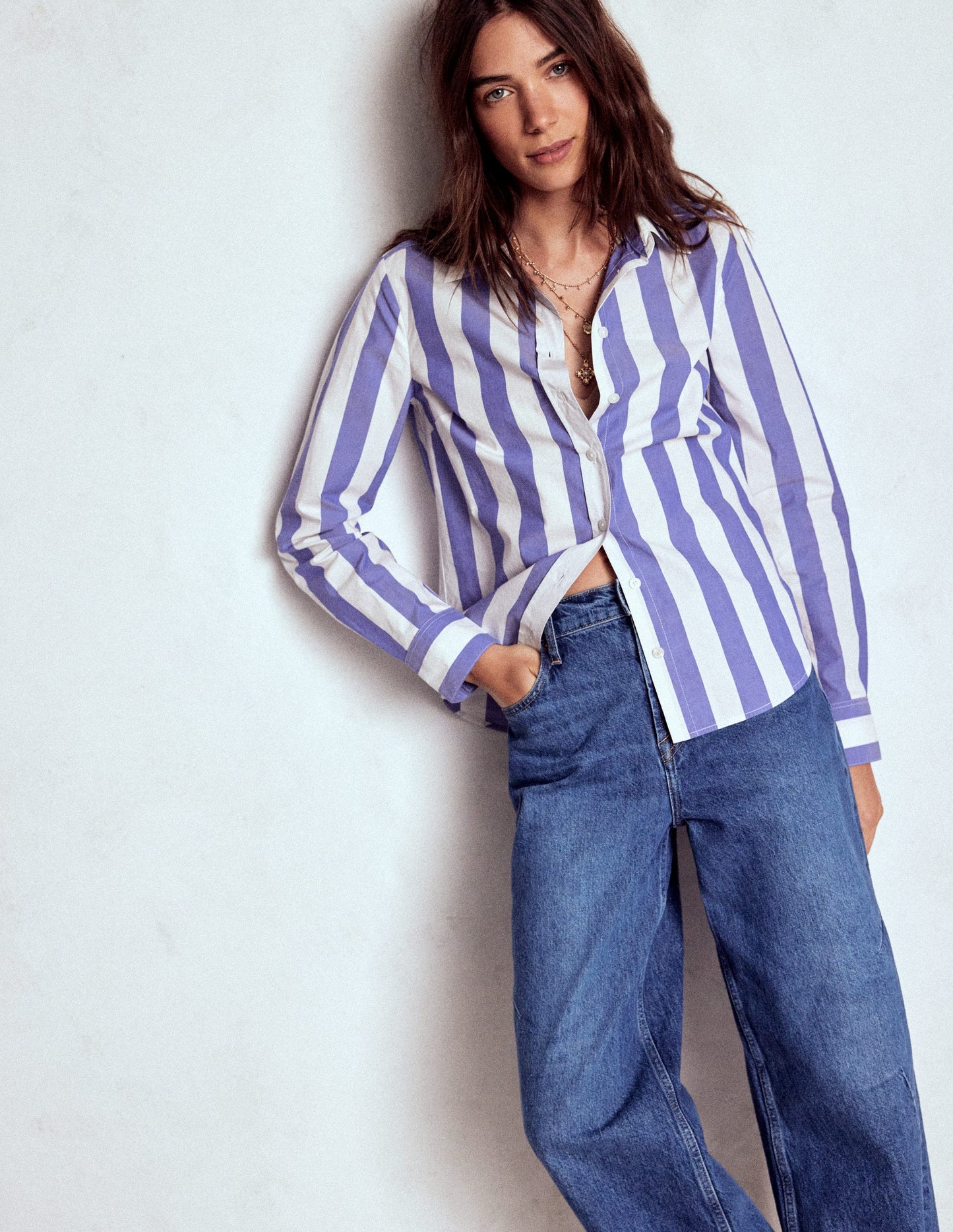 Chemise Sienna en coton-Rayé bleu vif et ivoire