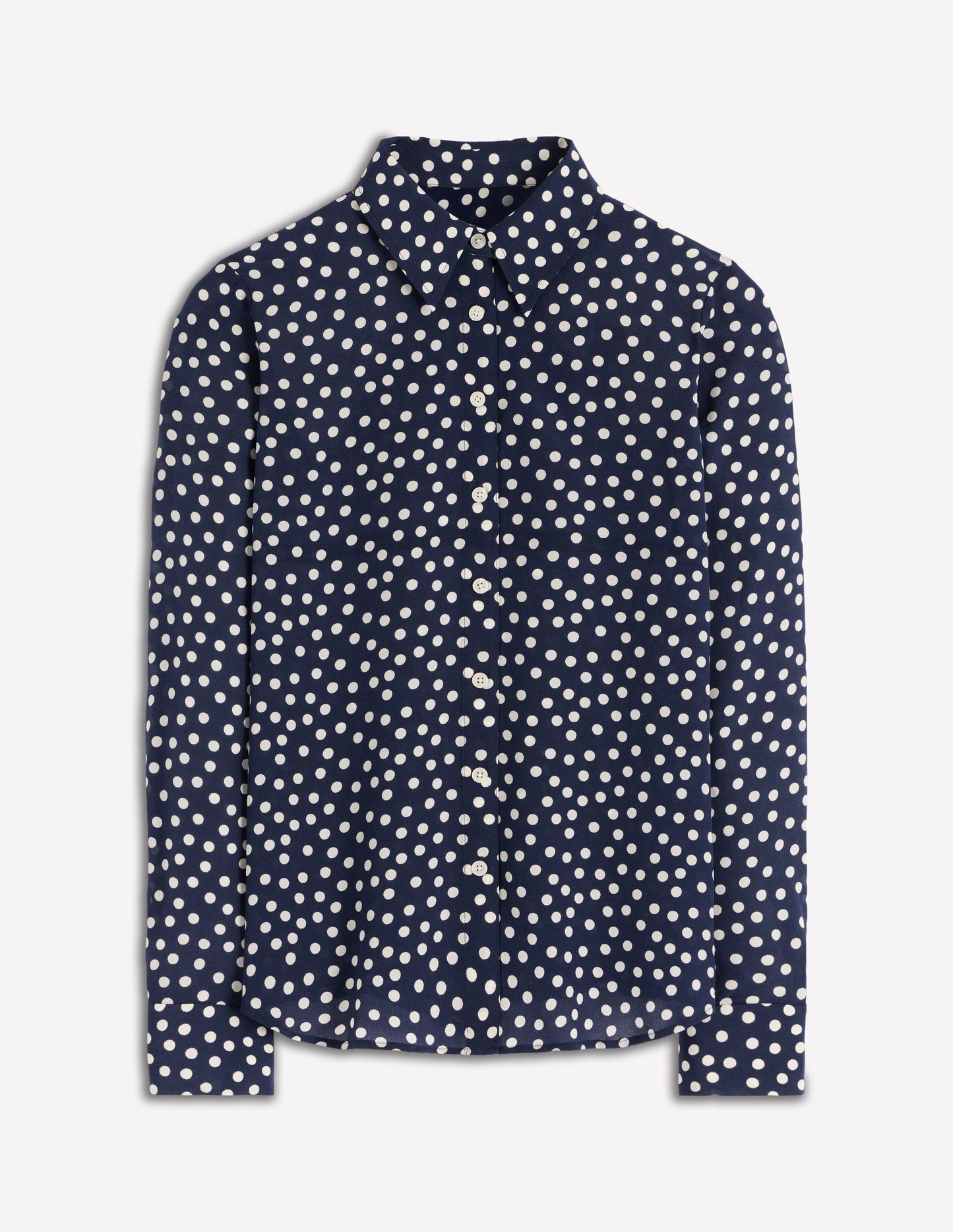 Sienna Seidenhemd-Französisches Marineblau, Gemalte Tupfen