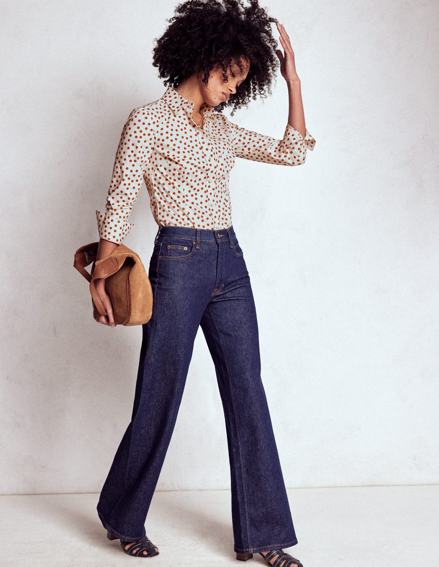 Saskia Stretch-Baumwollhemd-Cognac, Gemalte Tupfen