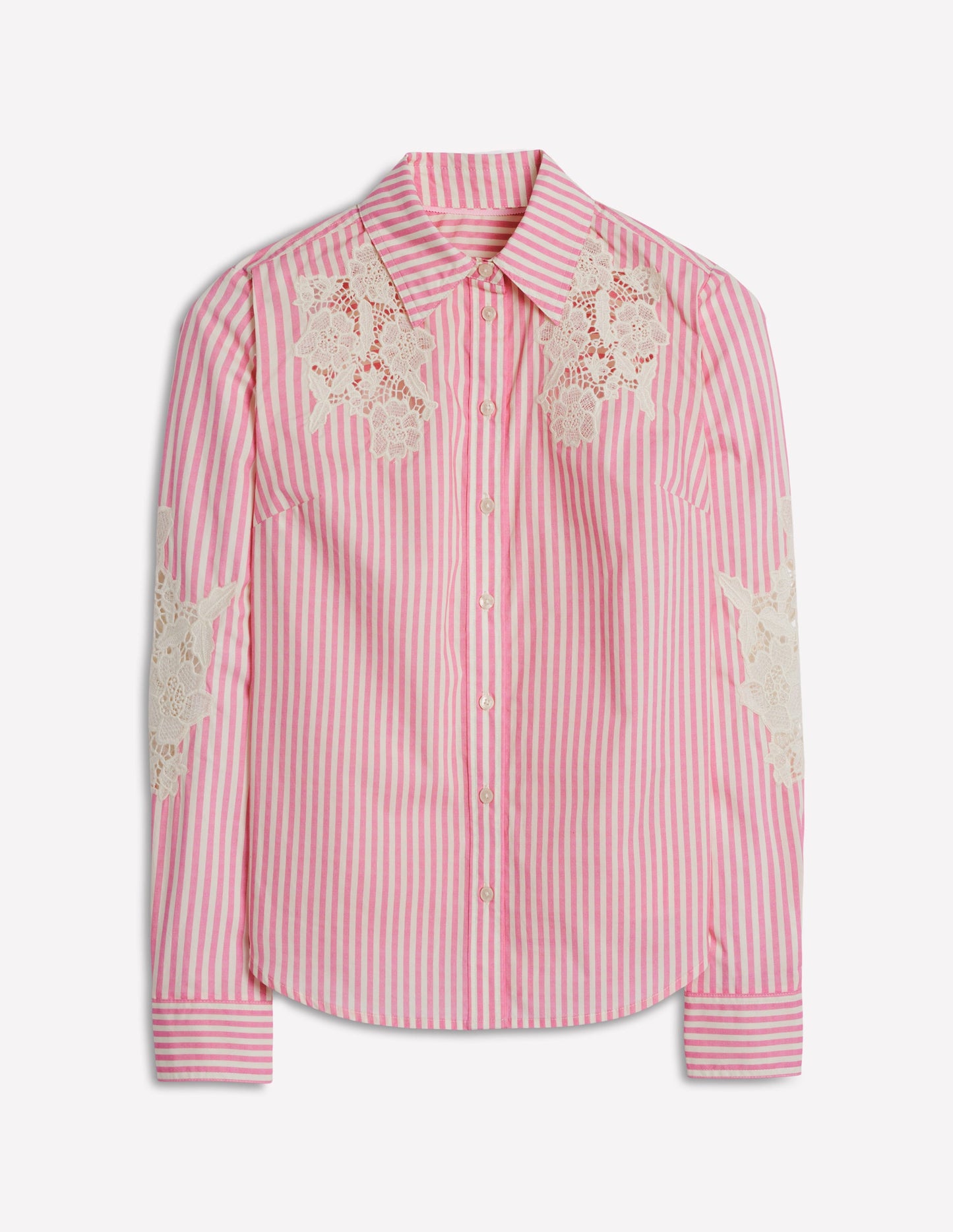 Sienna Baumwollhemd-Rosa und Naturweiß Cutwork-Streifen