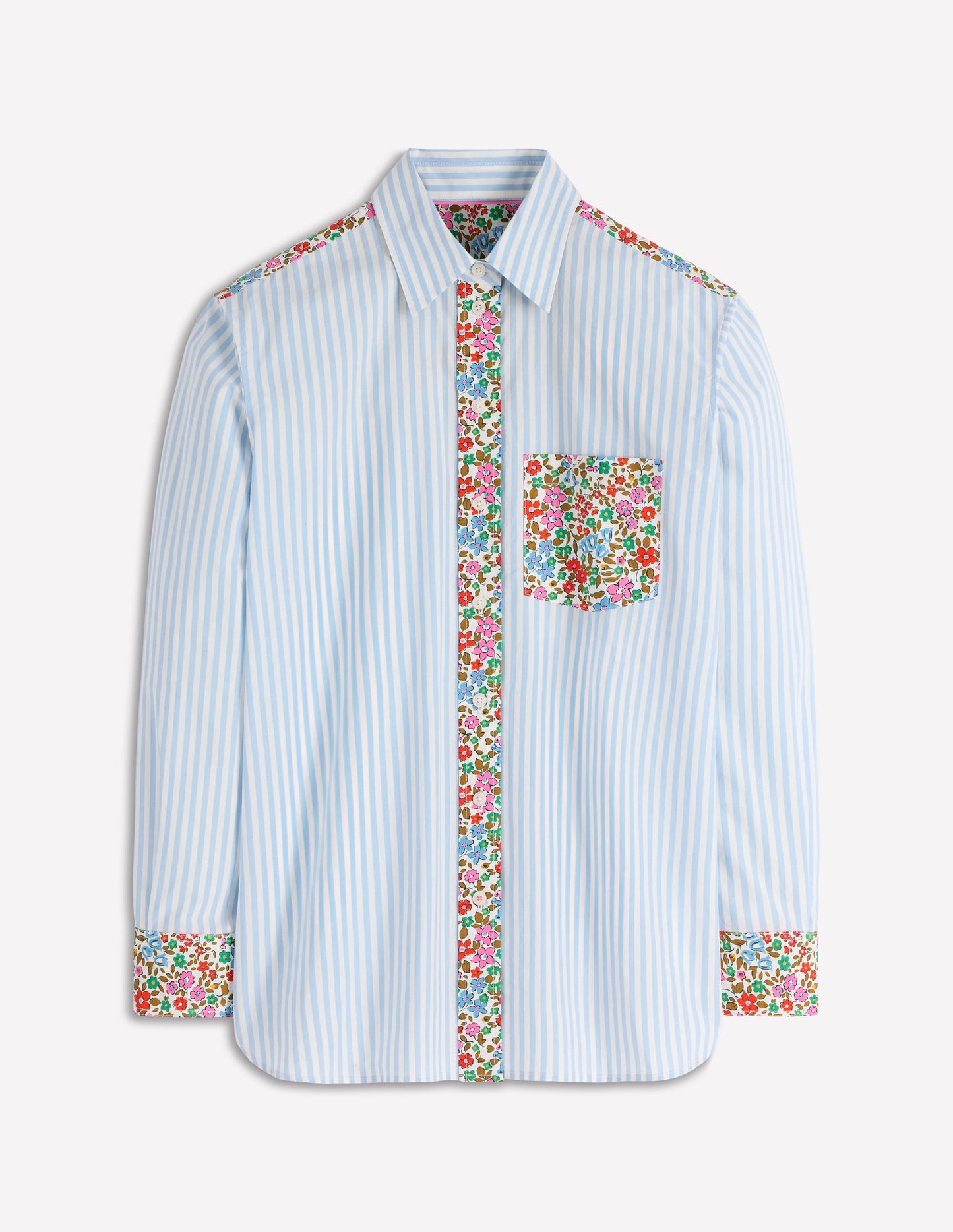 Sadie Lockeres Baumwollhemd-Blaue Streifen, Blumenbeet Kuddelmuddel