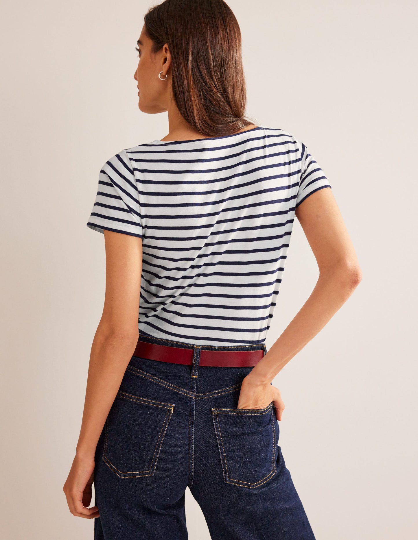 Ella Bretonshirt mit kurzen Ärmeln-Naturweiß, Marineblau