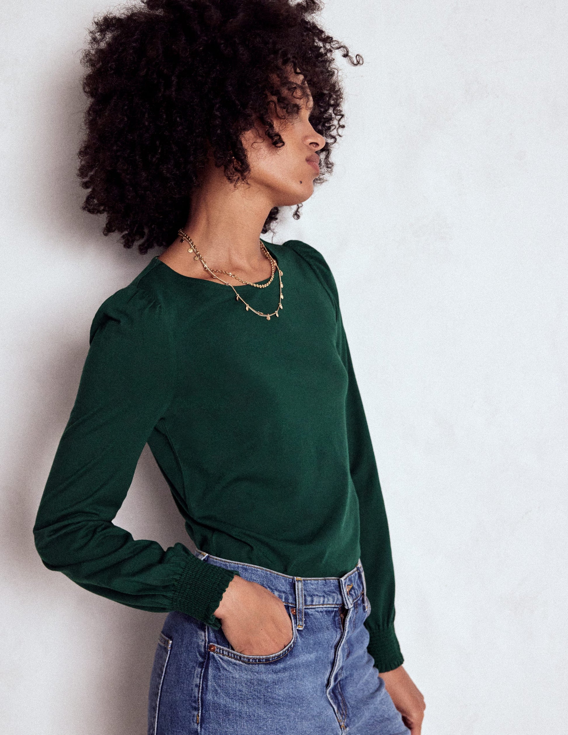 Superweiches Oberteil mit gesmokten Ärmelbündchen-Kiefergrün-2