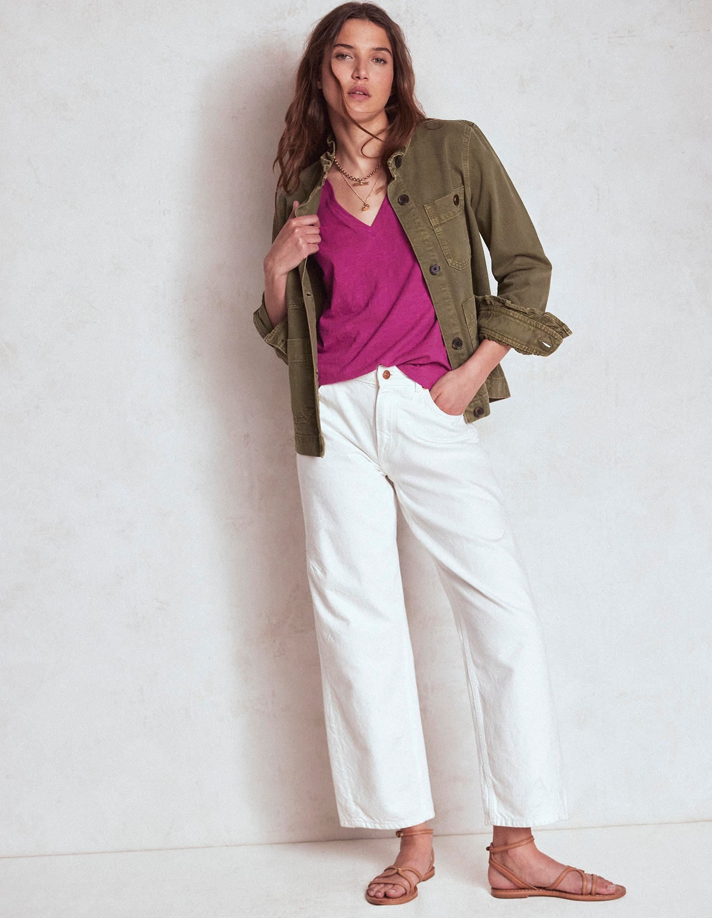 V Neck Slub T-shirt-Rich Magenta-4