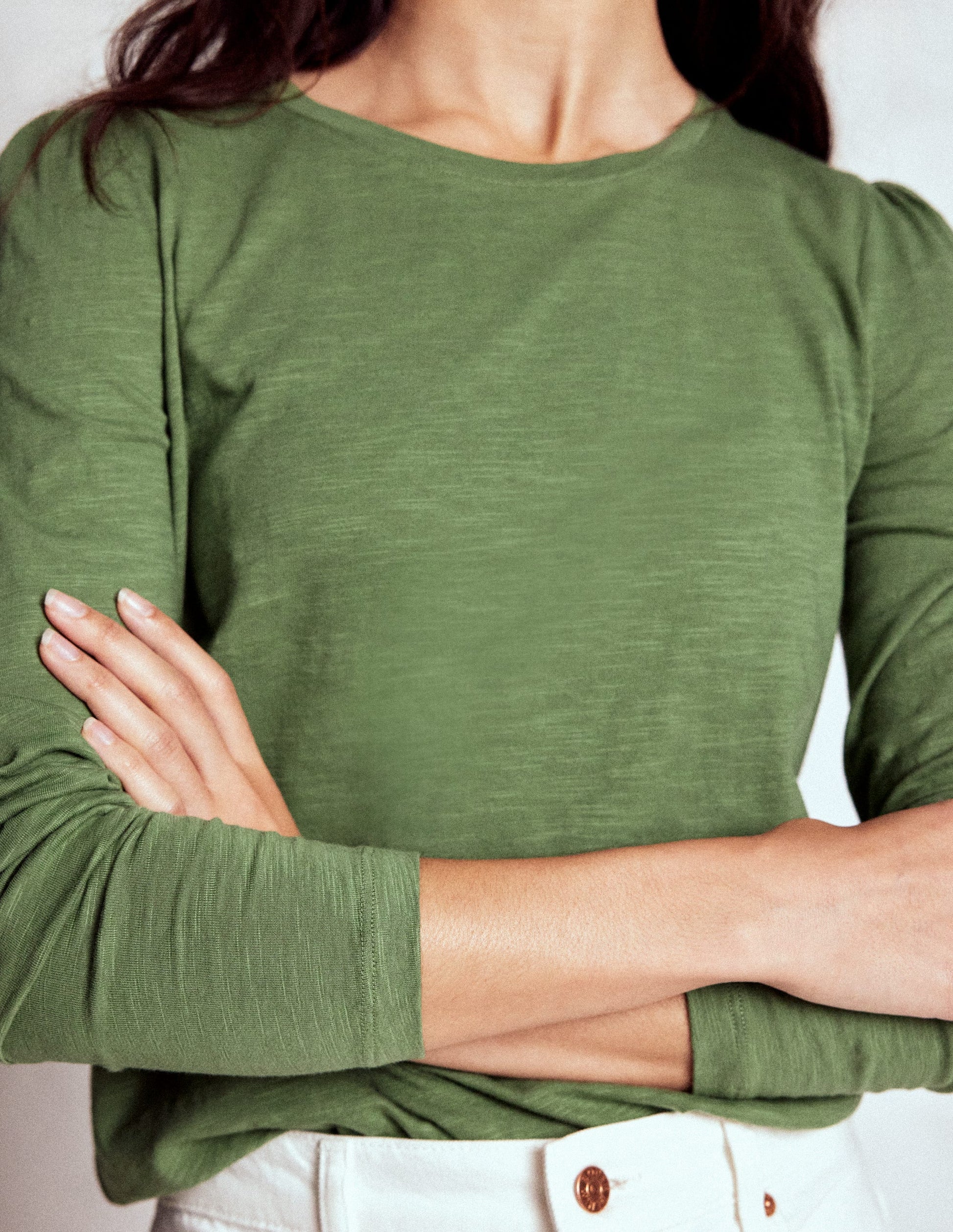 Langärmliges Oberteil aus Baumwolle mit Rundhalsausschnitt-Dunkles Teichgrün-2