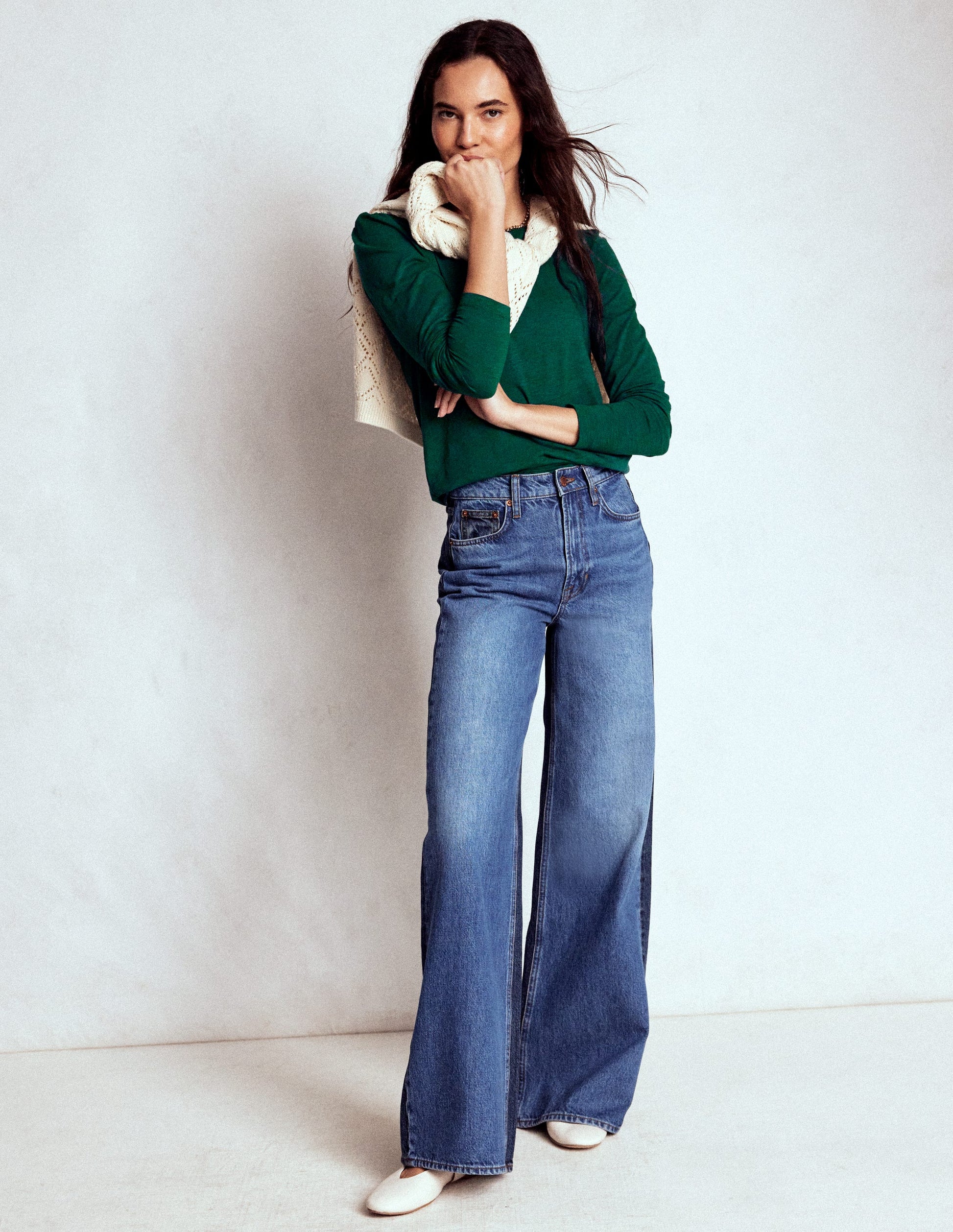 Cotton Crew Long Sleeve Top-Drake Green-5