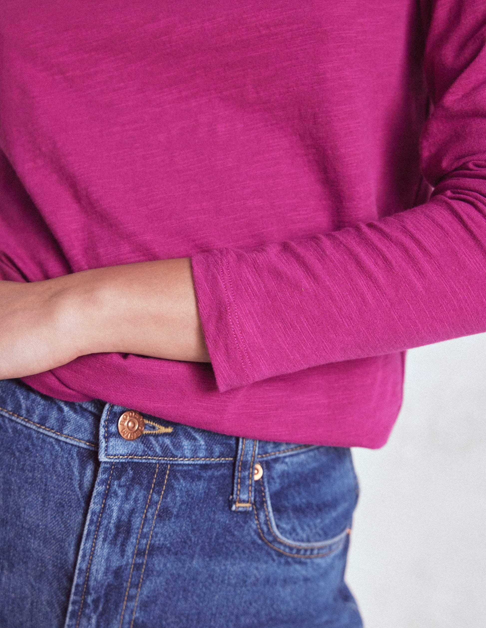 Cotton Crew Long Sleeve Top-Rich Magenta-2